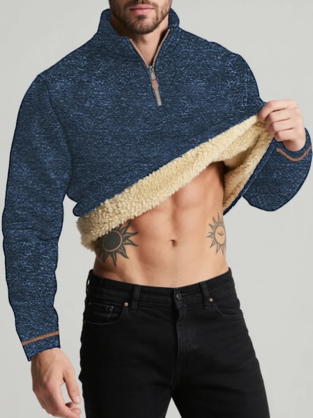 Men'S Cozy Fleece-Lined Zip-Up Sweater - Casual Stand Collar, Long Sleeve, Solid Color, Regular Fit, Perfect for Fall & Winter, Warm & Stylish Outerwear, Winter Clothing | Zipup Sweater | Fleece Lined Sweater, Knit, Men'S Collar/neck Sweater, Men'S Sweatshirt, Men'S Stand-up Collar Sweatshirt, Men'S Autumn/spring Clothes, Men Pullover, Men Winter Pullover, Men Clothe, Men Jumper - Image 11