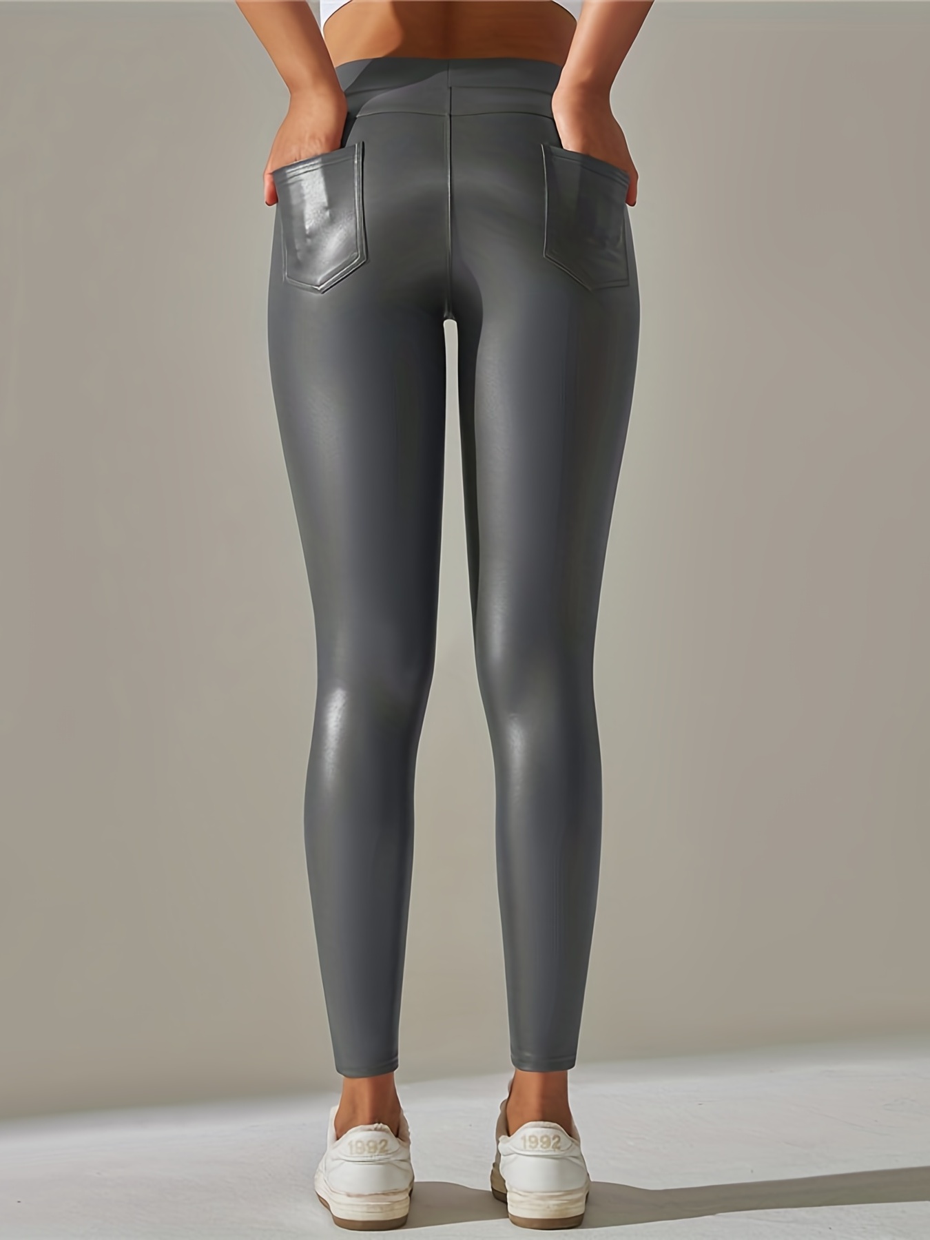 Women'S Winter Warmth Leggings, Fleece-Lined Skinny Pants, Fashionable Slim Fit Pencil Trousers, Casual All-Season Solid Color, Polyester 90% Spandex 10%, Medium Stretch, 500g/m² Fabric Weight