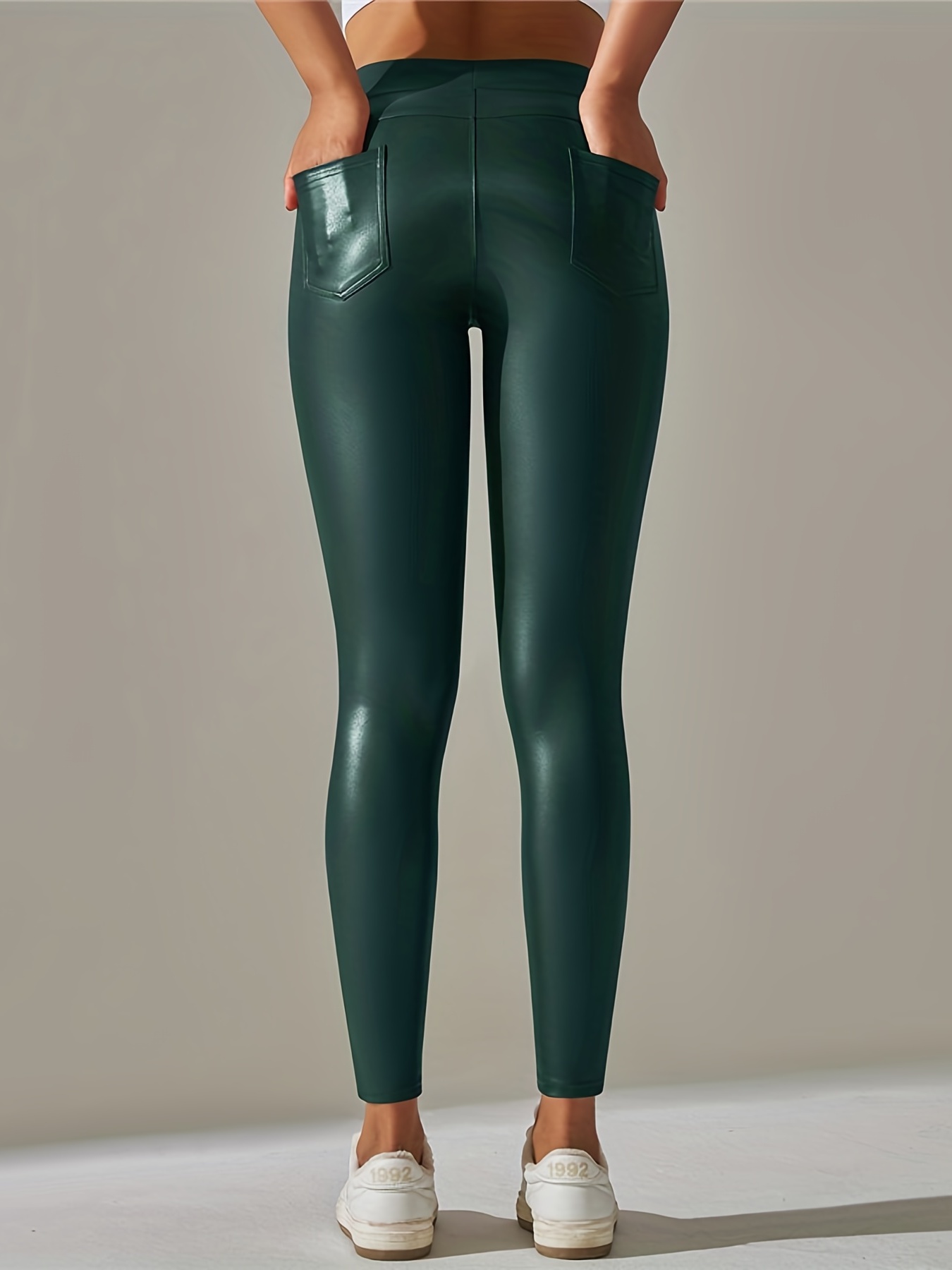 Women'S Winter Warmth Leggings, Fleece-Lined Skinny Pants, Fashionable Slim Fit Pencil Trousers, Casual All-Season Solid Color, Polyester 90% Spandex 10%, Medium Stretch, 500g/m² Fabric Weight