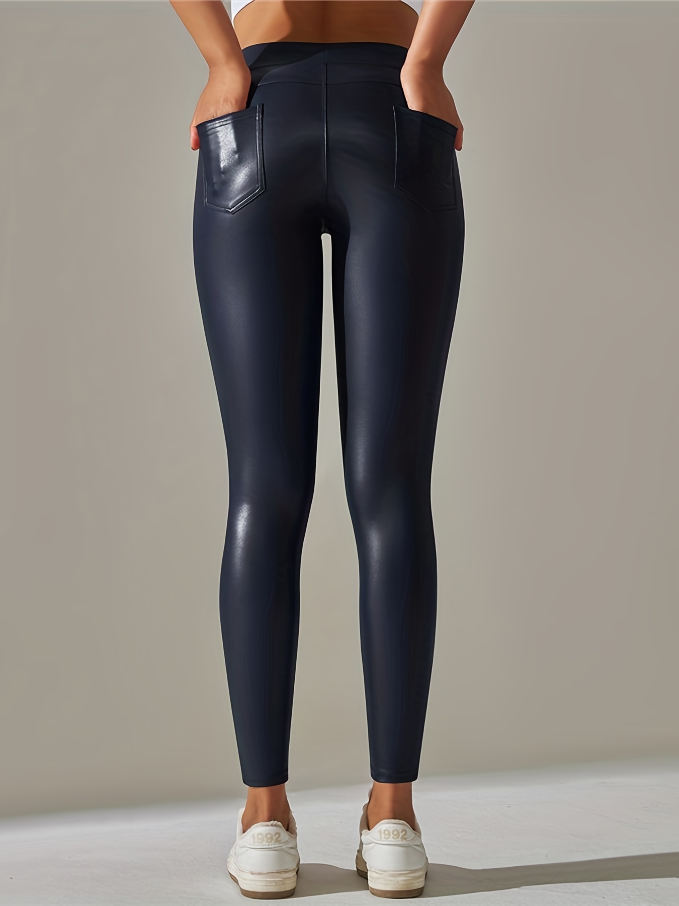 Women'S Winter Warmth Leggings, Fleece-Lined Skinny Pants, Fashionable Slim Fit Pencil Trousers, Casual All-Season Solid Color, Polyester 90% Spandex 10%, Medium Stretch, 500g/m² Fabric Weight