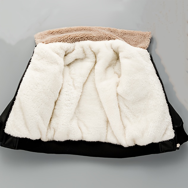 ' PU Fleece Jacket Winter Warm Zip-Up Coat with Collar & Embellished Letter '' Emblem - Hand Washable Cold-Weather Outerwear for, Playdates (Regular Fit, Zipper Closure) | for