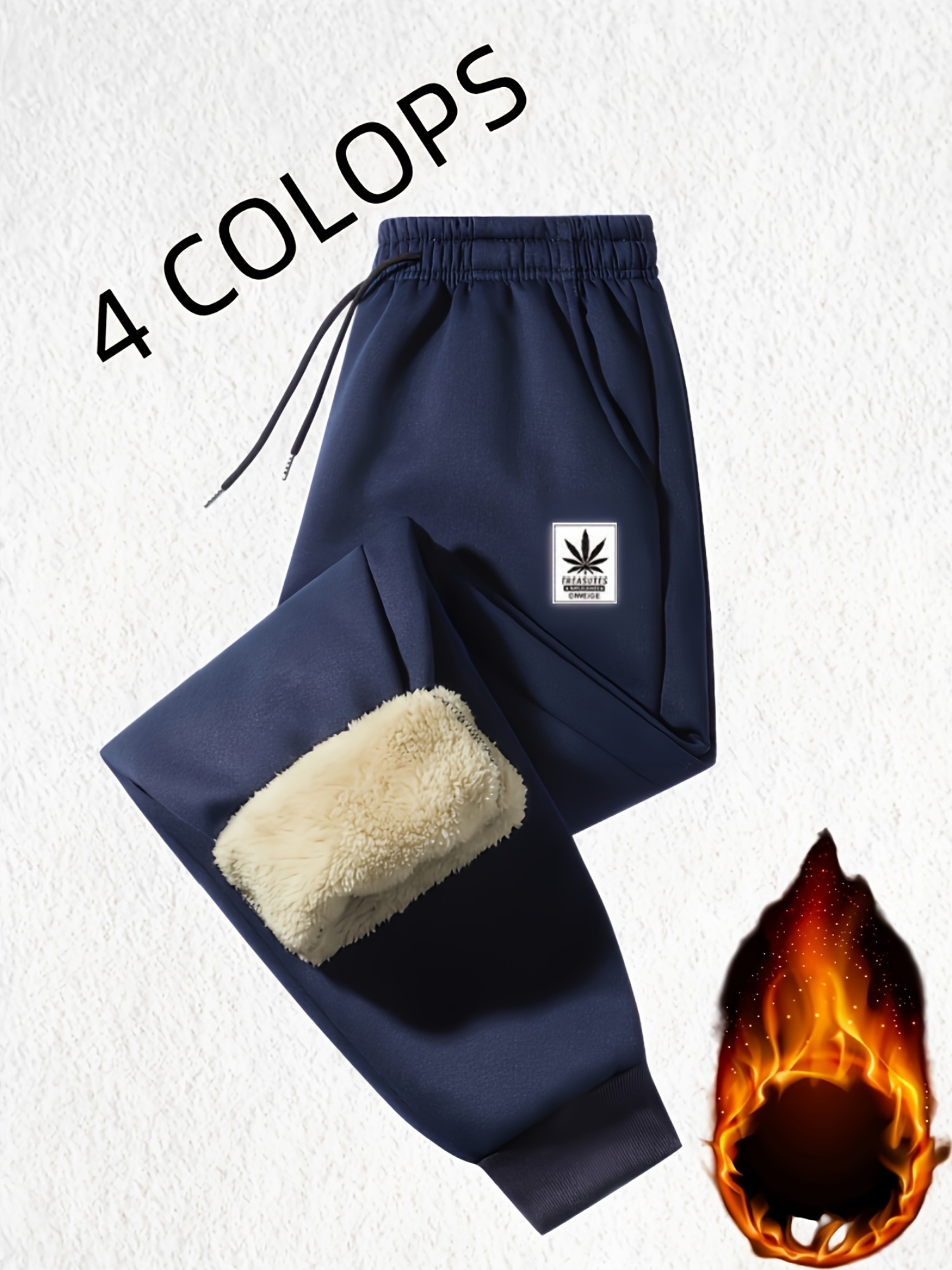 Men'S Thickened Warm Jogger Pants - Winter Sports Long Trousers with Floral Print, Elastic Drawstring Waistband, Thickened Gym Top for Cold Weather, Machine Washable Polyester