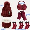 Winter Sports Set , Thick Warm Knit Beanie Gloves Ear Muffs & Snow Socks , Soft Stretchy Pullover for Men & Women , 7pcs , Red , Outdoor Skiing Cycling Hiking Gear , Solid Color Design Durable Outdoor Wear