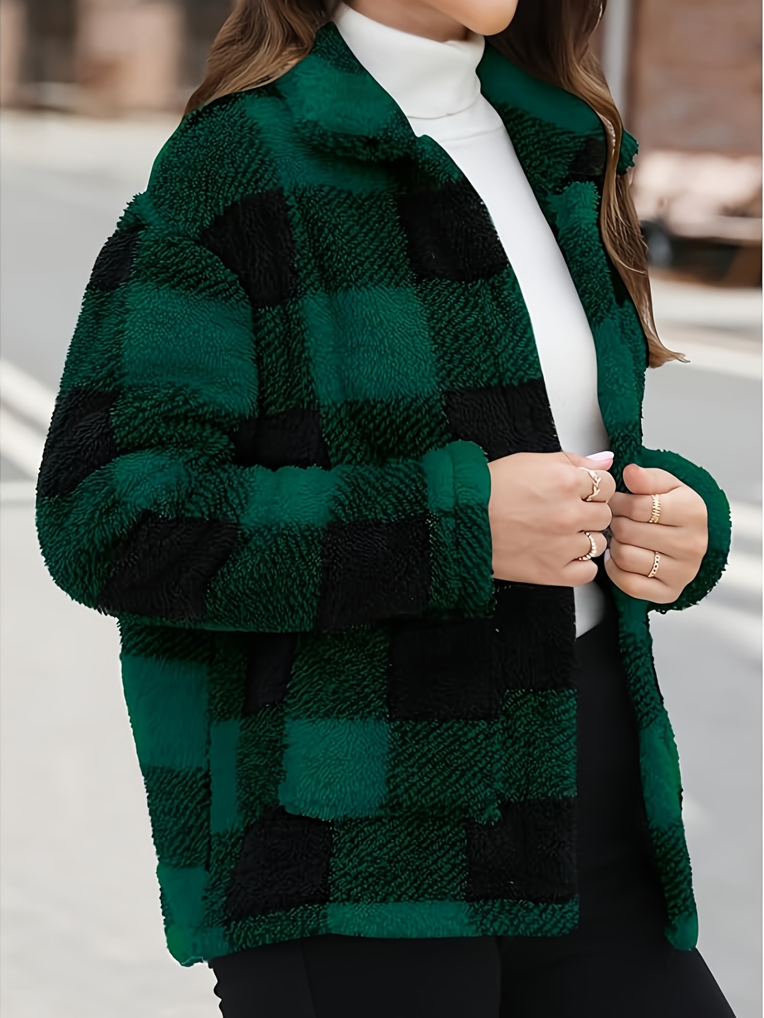 Women'S Cozy Fleece Jacket - Soft Plaid Coat with Button Front Closure, Long Sleeve Winter Outerwear for Fall & Winter, & Brown Tartan Pattern - Image 9