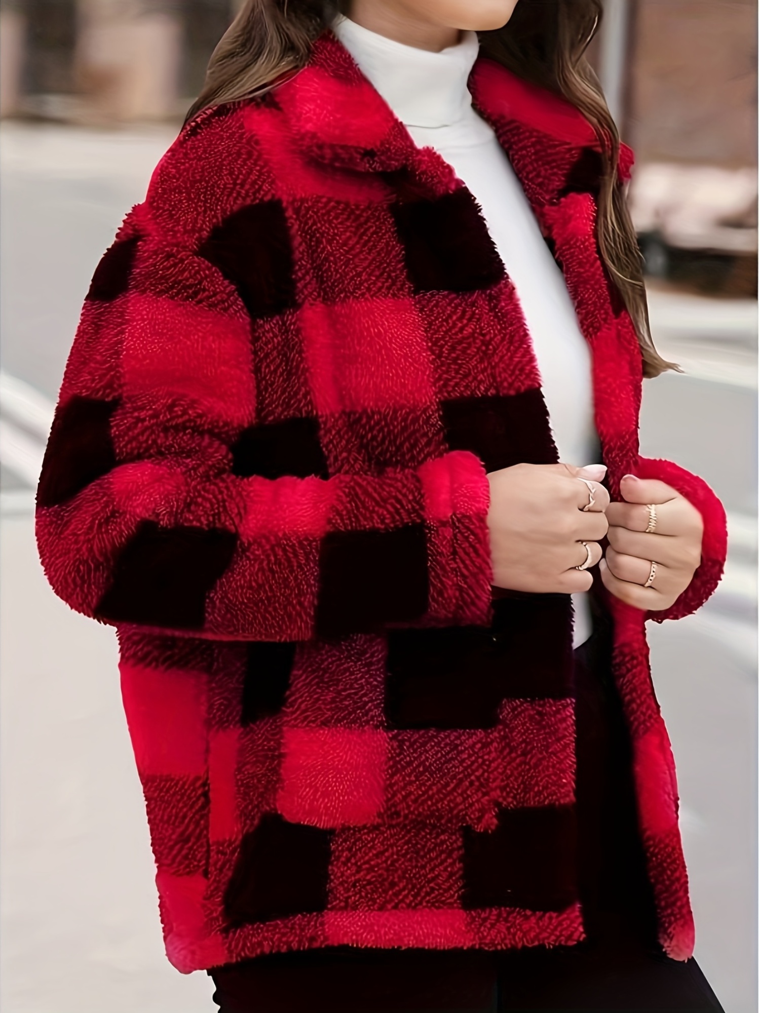 Women'S Cozy Fleece Jacket - Soft Plaid Coat with Button Front Closure, Long Sleeve Winter Outerwear for Fall & Winter, & Brown Tartan Pattern