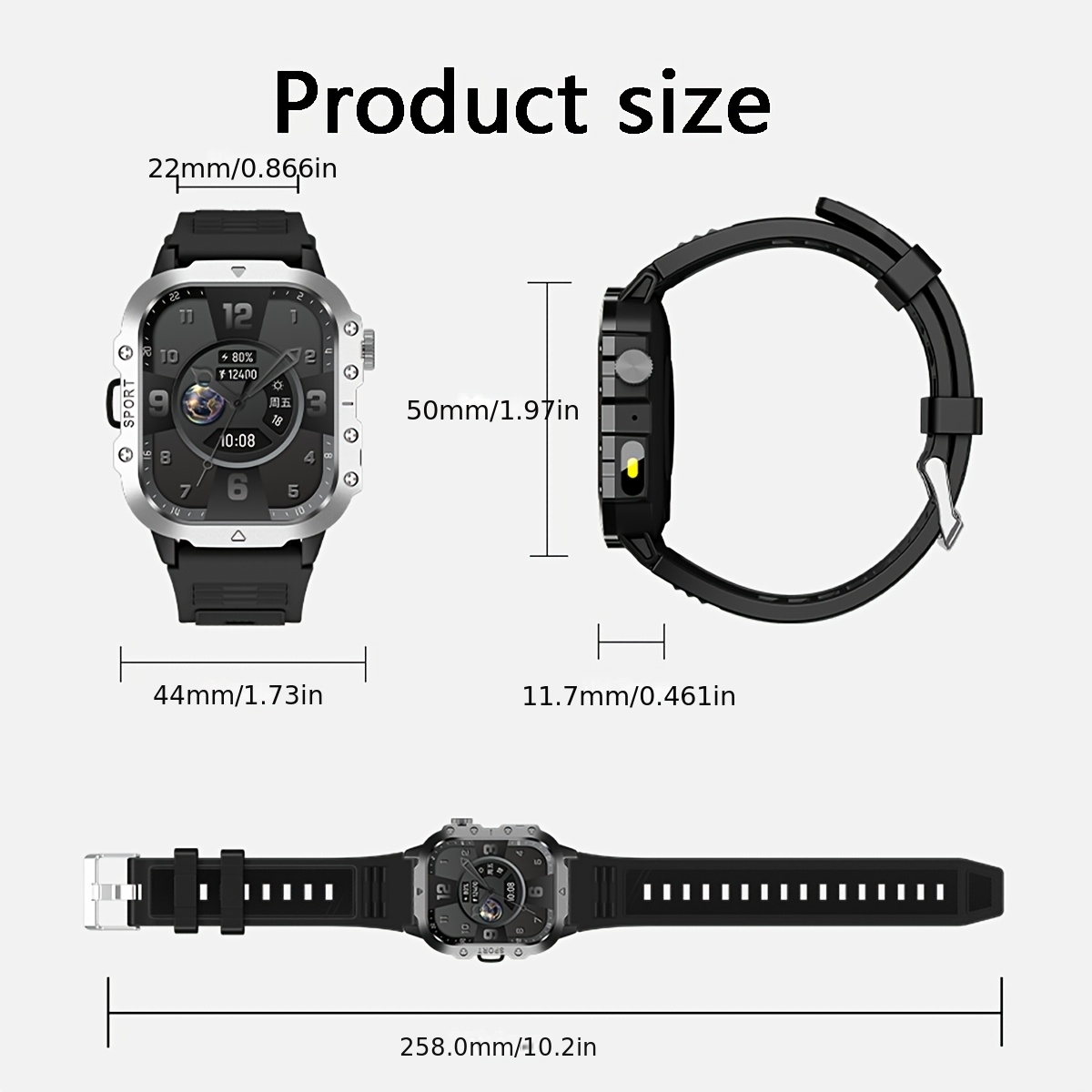 New Smart Watch 5.11 cm Large Screen LED Flashlight Outdoor Sports Watch Altimeter Barometer 100+Sports Mode Multimedia Information Viewing Weather Pedometer Fitness Tracker Compatible with Android for iphone Perfect Holiday Gift, Outdoor Activity Watch, Multimedia Viewing Watch, Modern Wearable Tech, Stylish Fitness Tracker, Durable Smartwatch, Longlasting Battery, Multifunctional Watch, LED Light Watch, Fitness Enthusiasts, Techsavvy Users, Altimeter Watch, Outdoor Gear Watch - Image 4