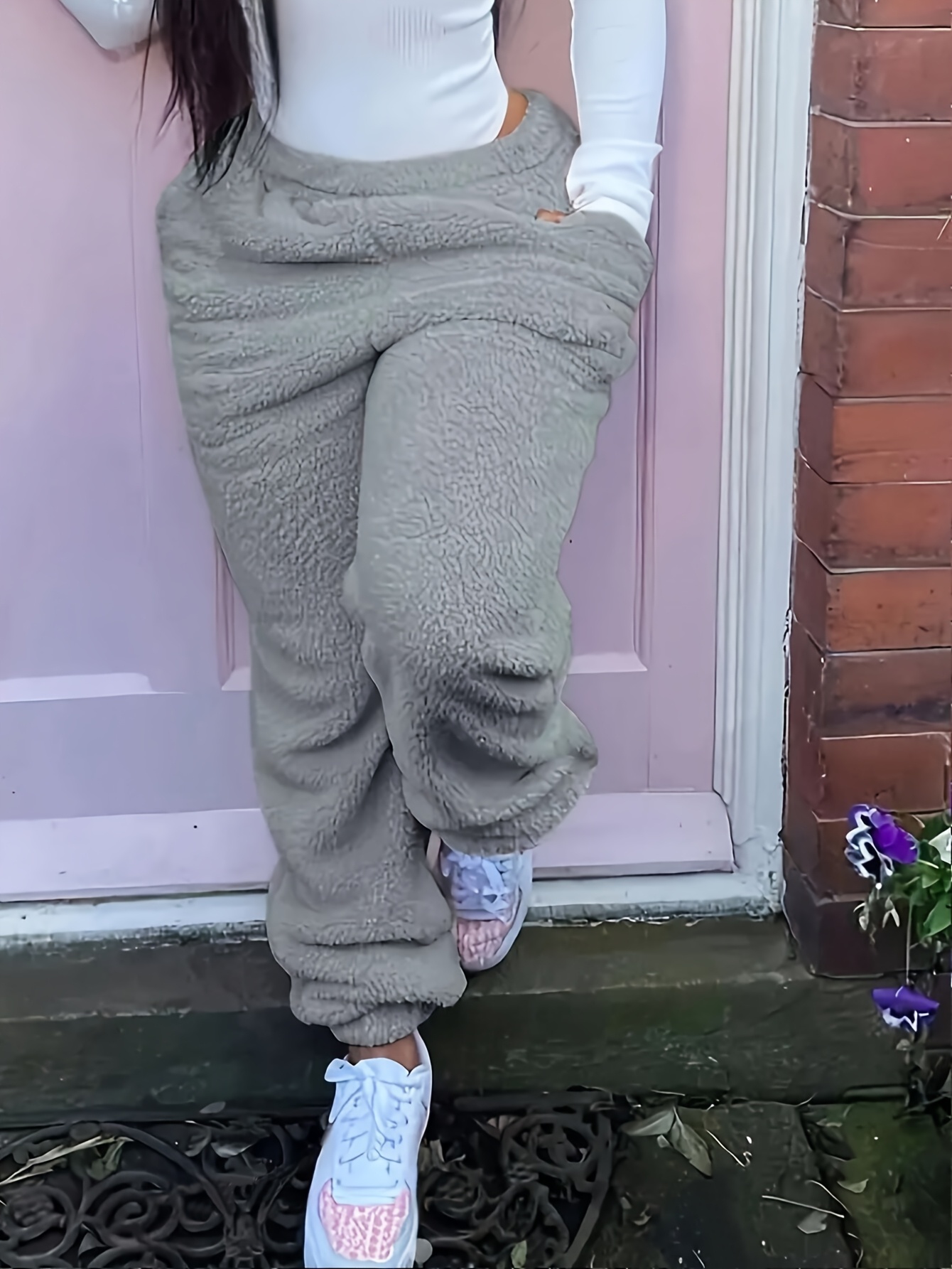 Cozy Plush Fleece-Lined Winter Pants for Adults - Elastic Waistband & Cuffed Ankle, Warm Casual Lounge Pants, Machine Washable, Autumn Winter Essentials