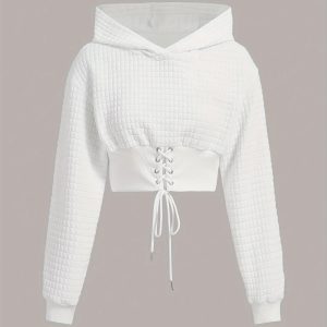 Women's Elegant Solid Color Hooded Sweatshirt - Casual Pullover Sweater with Hood & Drawstring, Spring/Fall Layering Piece, Machine Washable, Soft Warm Sweater for or Weekend (Available in White/Black/Navy/Gray/Brown) - Easy Care & Versatile