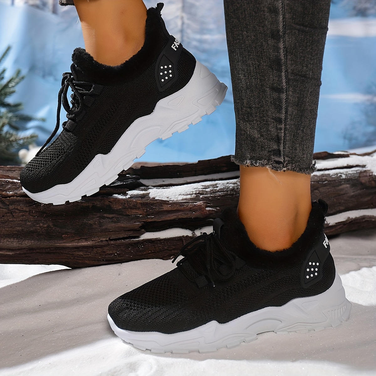 Women's Winter Snow Boots with Plush Fleece - Warm White Lace-Up Short Boots, Non-Slip PVC Sole & Round Toe for Ice & Snow, Cozy Casual Outdoor for Skiing, Travel, Walking (Easy-Care Fabric Upper)