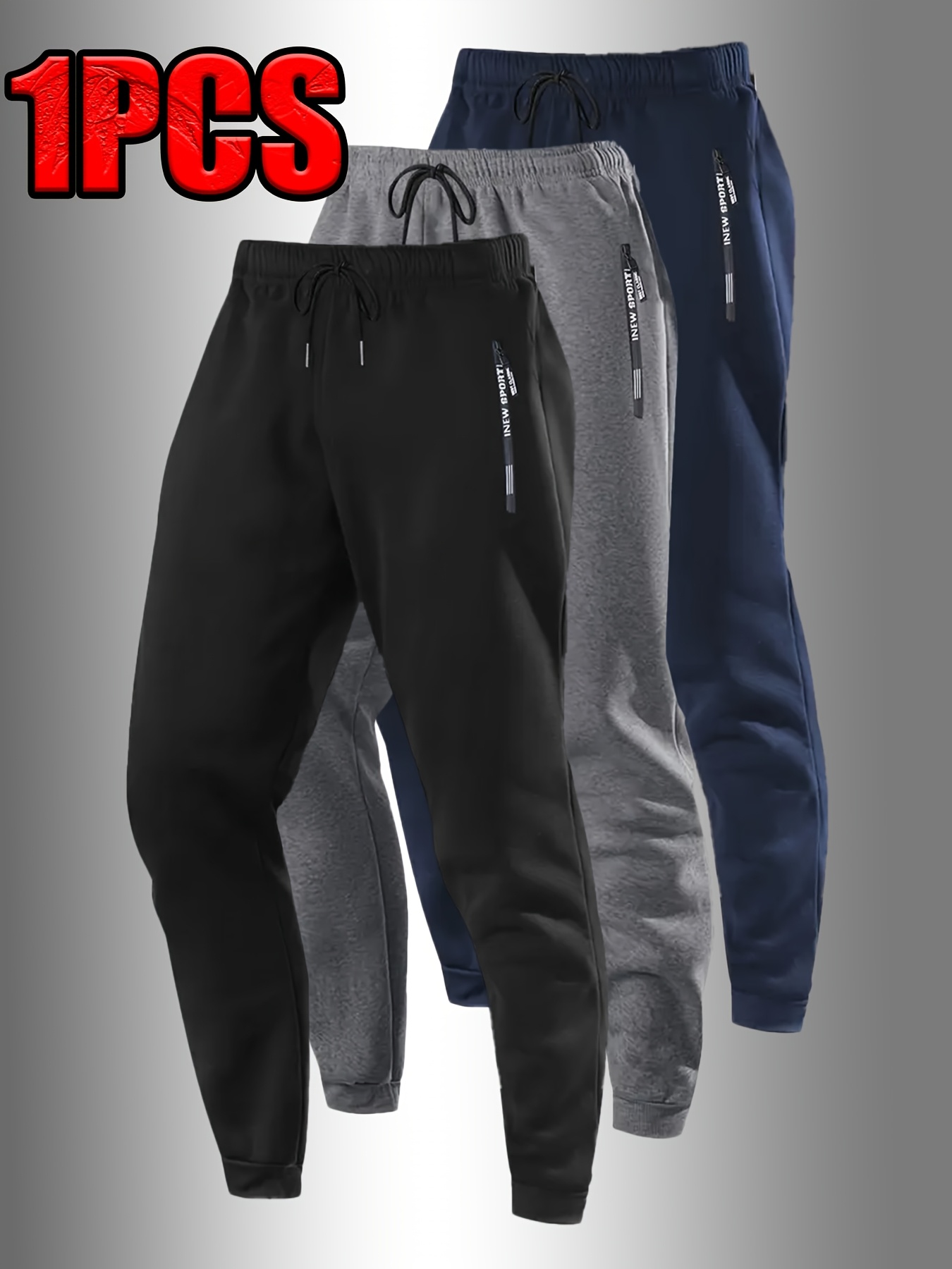 Men'S Fleece-Lined Warm Running Pants | Comfortable Soft Fabric, Dual-Side Zipper Pockets, Drawstring Waist, Ideal for Winter, Casual Style, Solid Color - Image 4