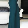 Women's High-Waist Flare Pants with Cross-Front Mesh Detail - Dark Teal, Elegant Bell Bottoms, Machine Washable, All-Season Comfort, Perfect for Casual or Dressy Occasions