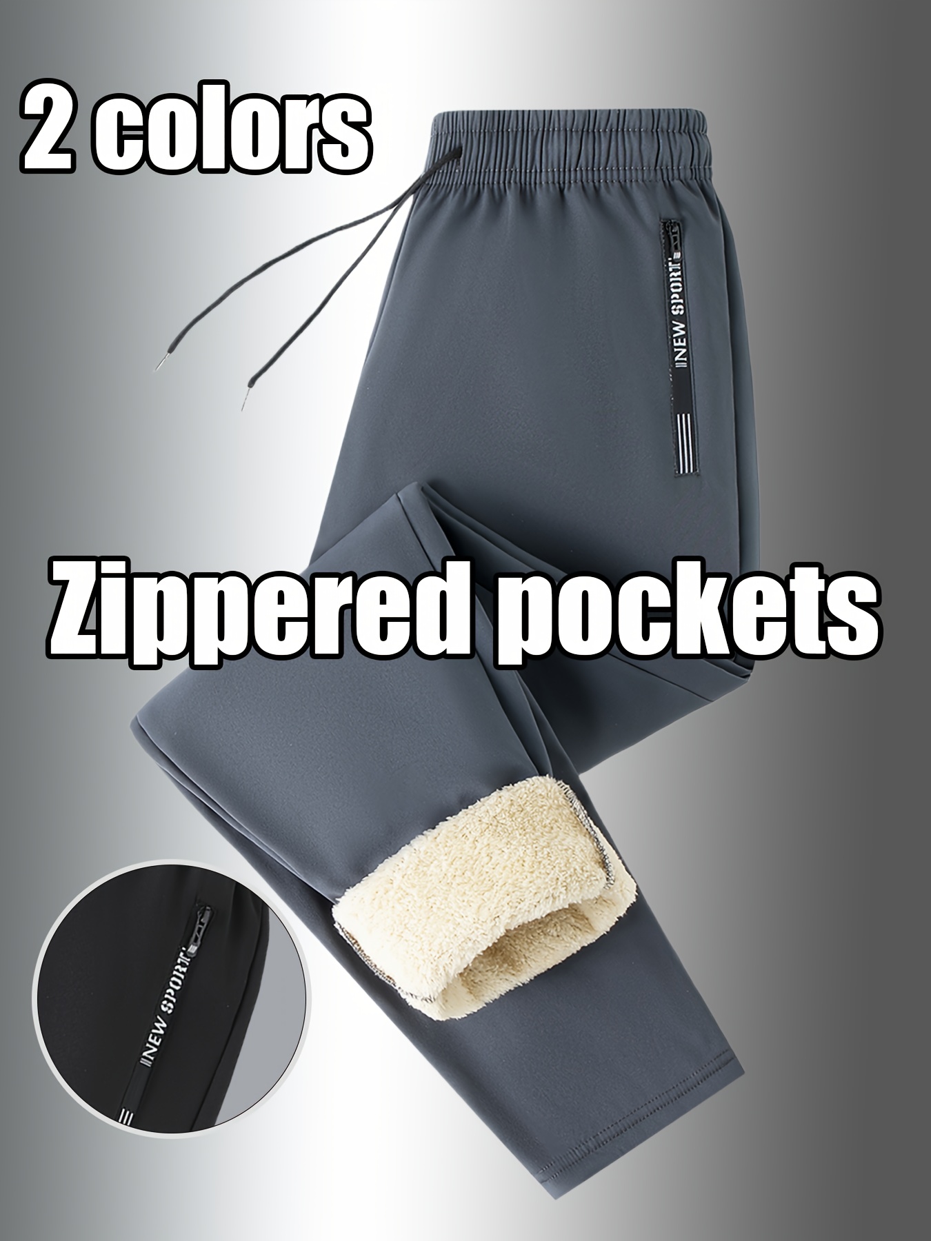 Men'S Fleece-Lined Warm Running Pants | Comfortable Soft Fabric, Dual-Side Zipper Pockets, Drawstring Waist, Ideal for Winter, Casual Style, Solid Color