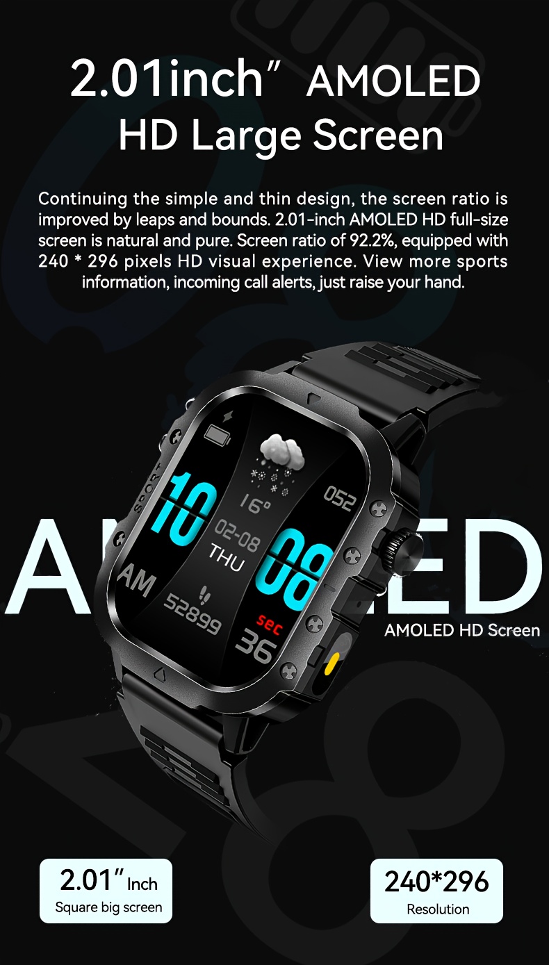 Smart Watch for Men 5.1cm Big All Touch Screen Display Wireless Make/Answer Call Watch, with LED Flashlight, Multi Sports Modes Smart Sports Watches Suitable for Men And Women, Outdoor Information Reminder Pedometer Smartwatch Compatible Phones, Activity Monitor, Fitness Tracker Watch, Sporty Design, Modern Wearable, Highquality Display, Lightweight Watch, Touchscreen Watch, Smart Wearable, Techsavvy Users, Active Lifestyle