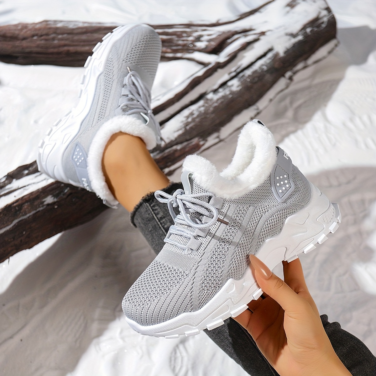 Women's Winter Snow Boots with Plush Fleece - Warm White Lace-Up Short Boots, Non-Slip PVC Sole & Round Toe for Ice & Snow, Cozy Casual Outdoor for Skiing, Travel, Walking (Easy-Care Fabric Upper)