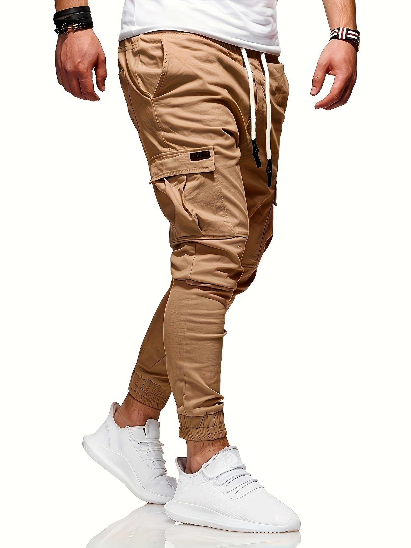 Men's Streetwear Casual Pants, Relaxed Fit Urban Style, Non-Stretch Fabric with Side Pockets, Versatile Clothing for Formal & Casual Attire, Machine Washable All-Season Trousers, Quality Stitching, Beige
