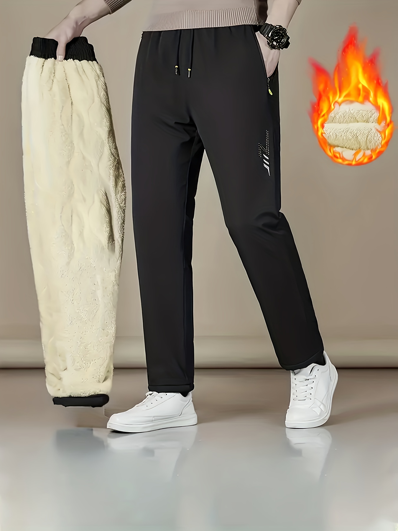 Men'S Fleece-Lined Warm Running Pants | Comfortable Soft Fabric, Dual-Side Zipper Pockets, Drawstring Waist, Ideal for Winter, Casual Style, Solid Color - Image 7