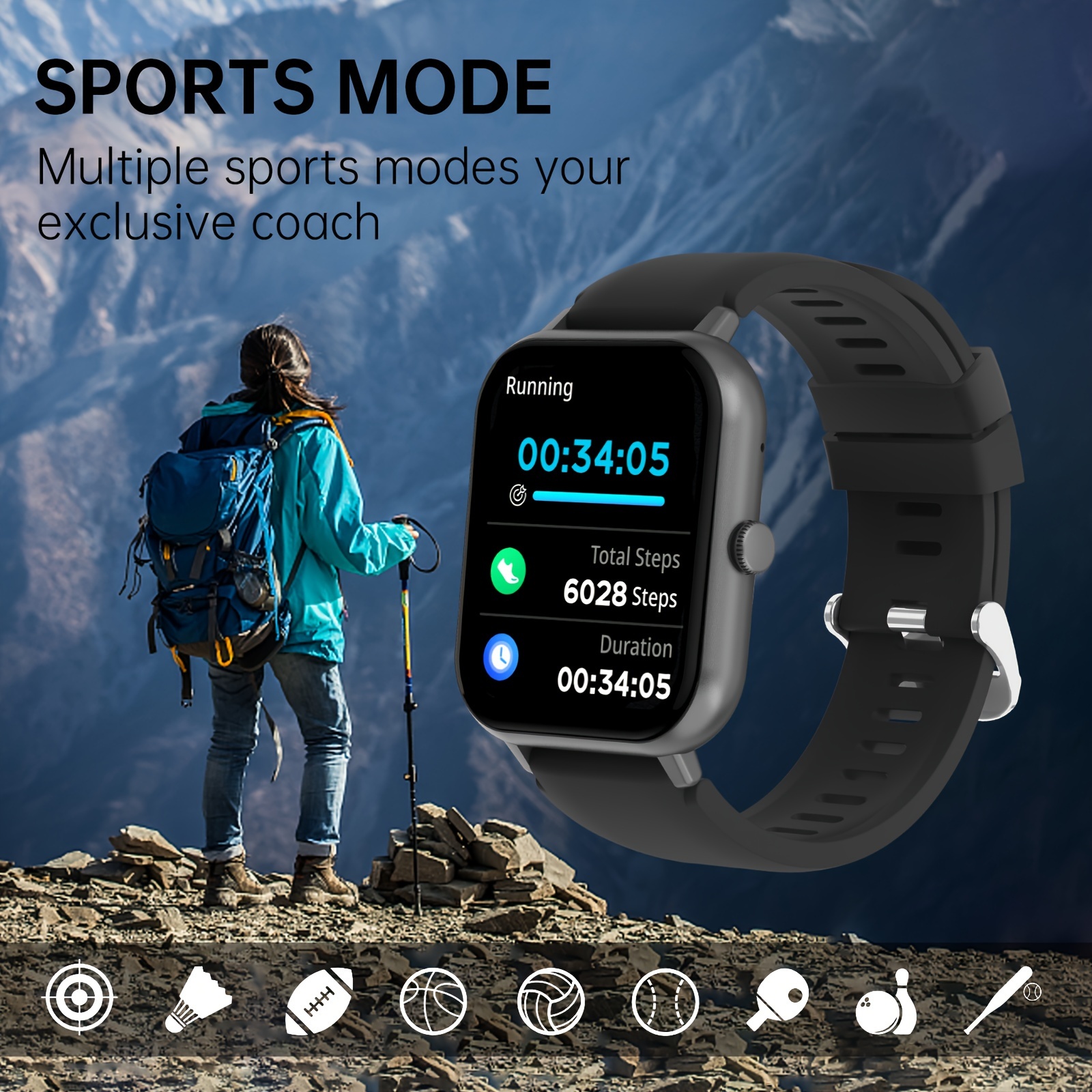 GWENLAND Smartwatch for Men & Women - 1.83" Full Touch Screen, Android/for iPhone Compatible, High Quality, 100+ Exercise Modes, Pedometer, Distance, Calories, Stopwatch & Weather Updates, Rechargeable Lithium Battery, Casual Design, Smartwatch for Android Phone, Fitness Tracking Watch, Modern Wearable, Durable Band