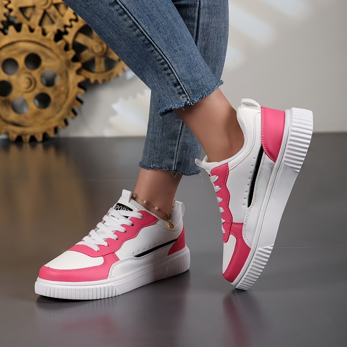 Women's High-Quality Casual Shoes, Lightweight Breathable Mesh with Synthetic Non-Slip Thick Sole Sneakers, Suitable for Work Running Travel. Elegant Footwear, Fashionable Shoe Style