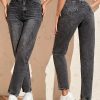 High-Waisted Stretch Skinny Jeans - 7/8 Length Straight-Leg Trousers with Beltless Waist & Built-In Zipper Closure, Wash/Dark Wash (Black) - All-Season Elegant Pants for, Formal & Casual Attire