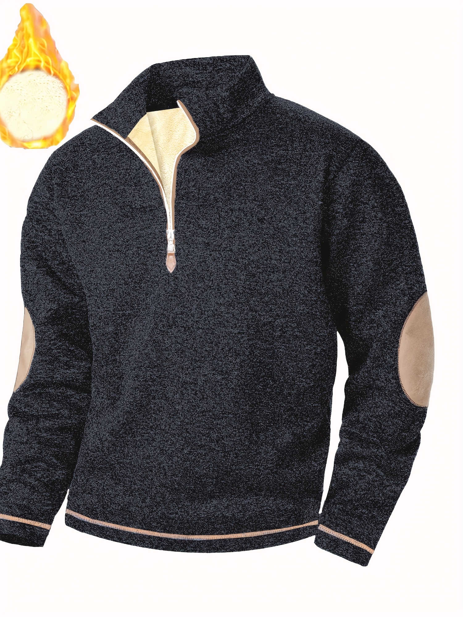 Men'S Cozy Fleece-Lined Zip-Up Sweater - Casual Stand Collar, Long Sleeve, Solid Color, Regular Fit, Perfect for Fall & Winter, Warm & Stylish Outerwear, Winter Clothing | Zipup Sweater | Fleece Lined Sweater, Knit, Men'S Collar/neck Sweater, Men'S Sweatshirt, Men'S Stand-up Collar Sweatshirt, Men'S Autumn/spring Clothes, Men Pullover, Men Winter Pullover, Men Clothe, Men Jumper