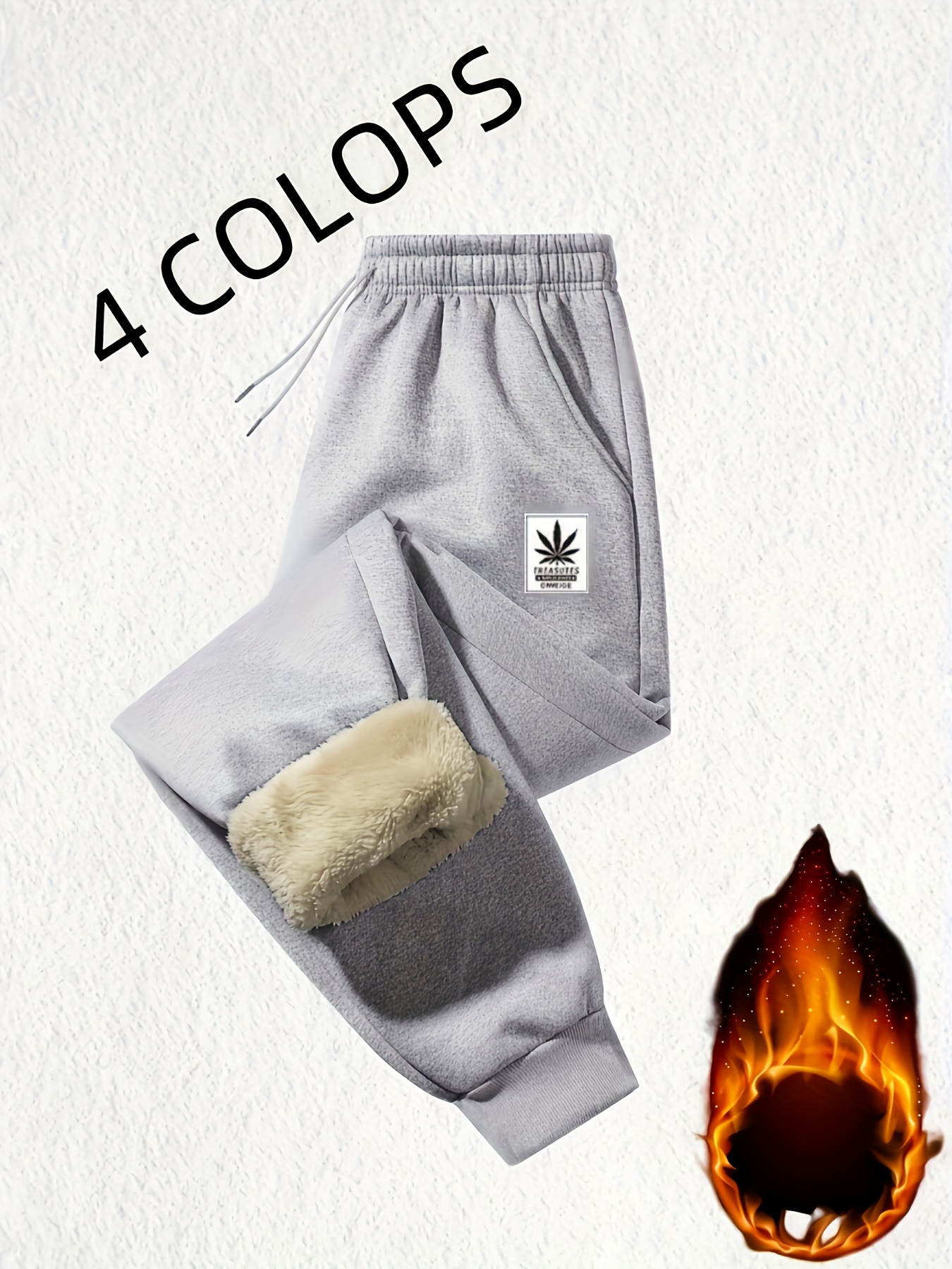 Men'S Thickened Warm Jogger Pants - Winter Sports Long Trousers with Floral Print, Elastic Drawstring Waistband, Thickened Gym Top for Cold Weather, Machine Washable Polyester