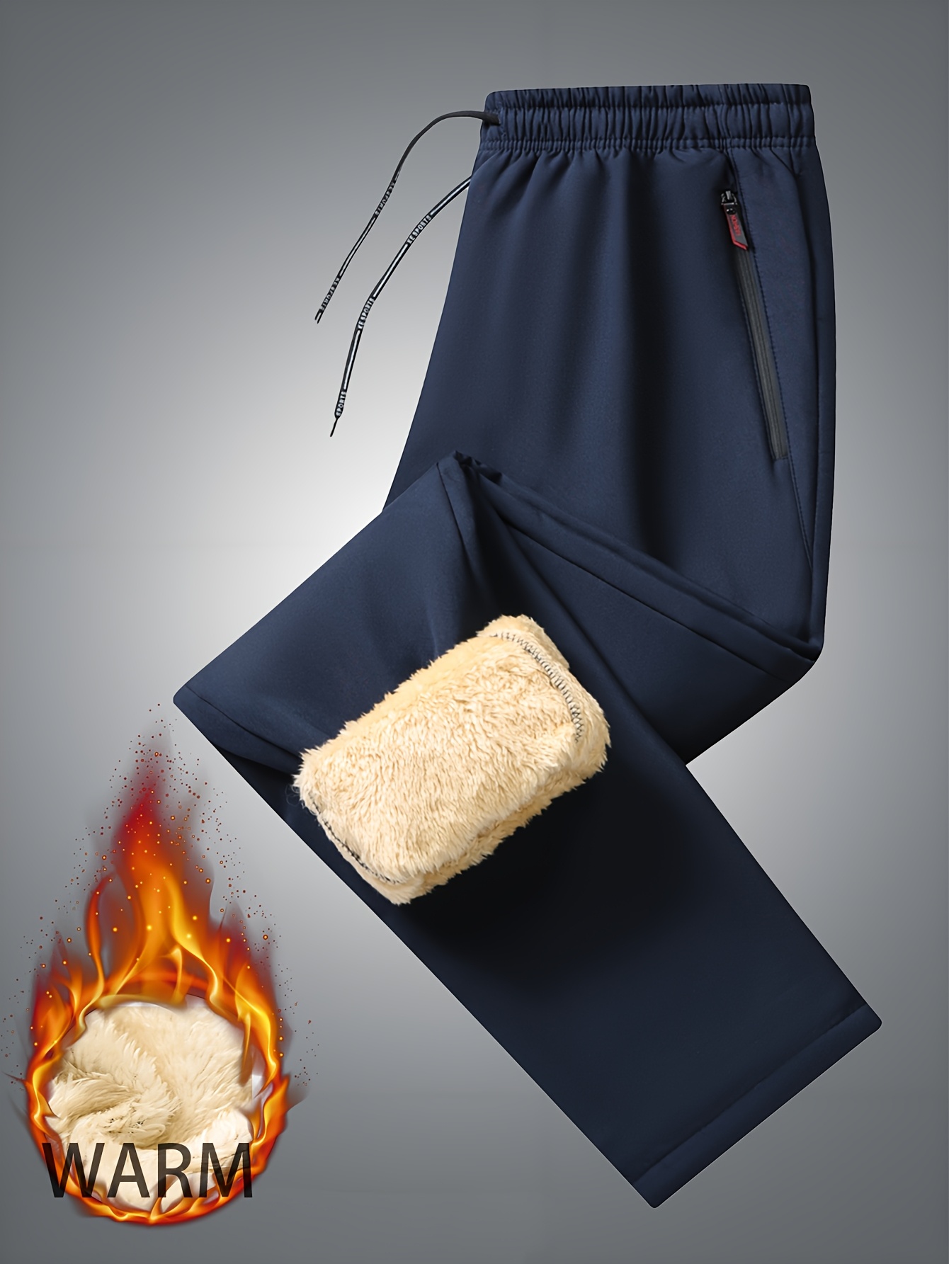 2pcs Men'S Warm Fleece-Lined Thermal Pants with Zipper Pockets - Thickened Winter Warmth, Straight-Leg Casual Sports Pants for Hiking, Outdoor Training & Daily Wear, Hiking Apparel | Straightleg Pants | Durable Fabric