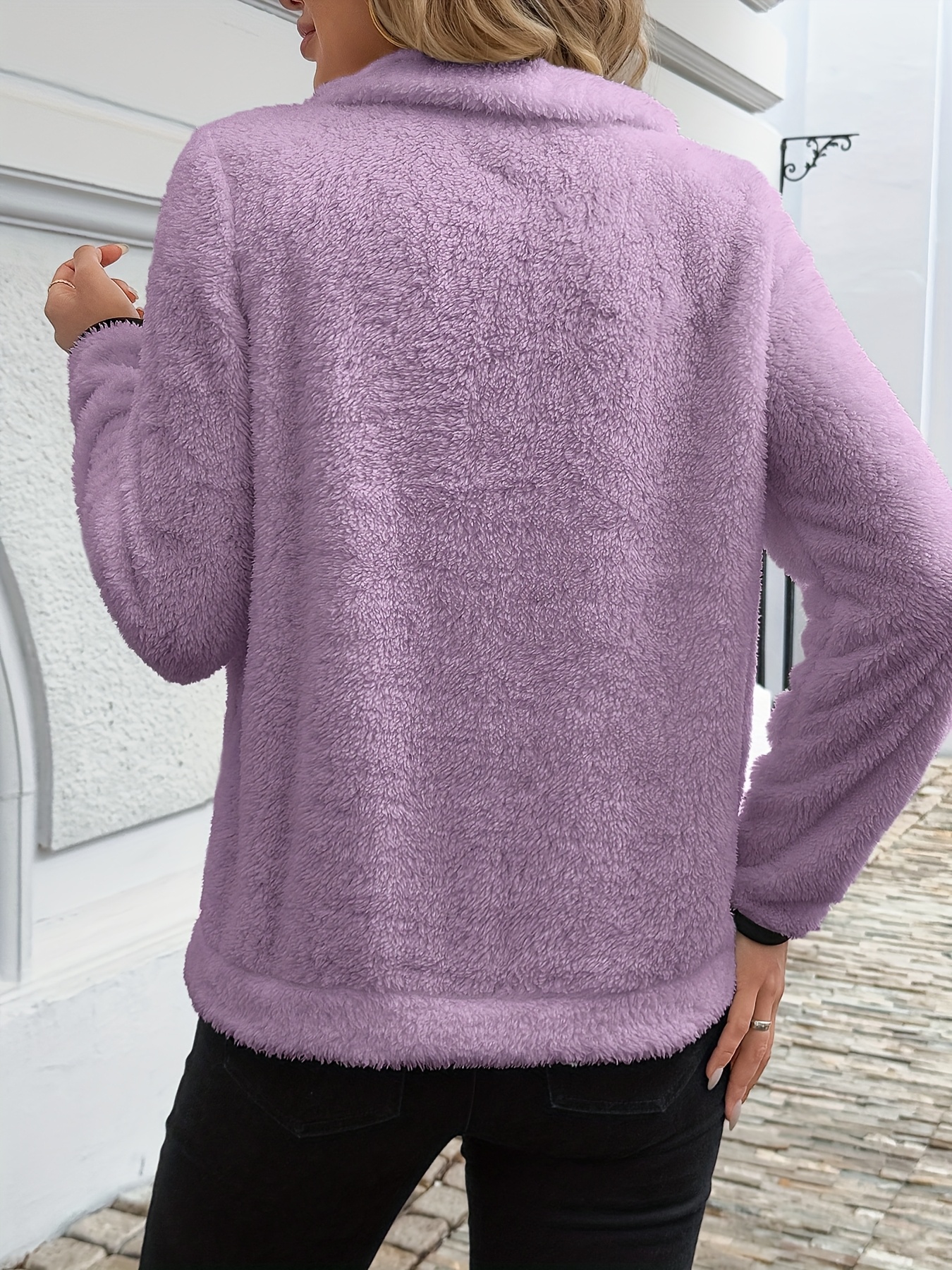 Autumn/Winter Women's Fashion Casual Half-Zip Long Plush Warm Sweatshirt