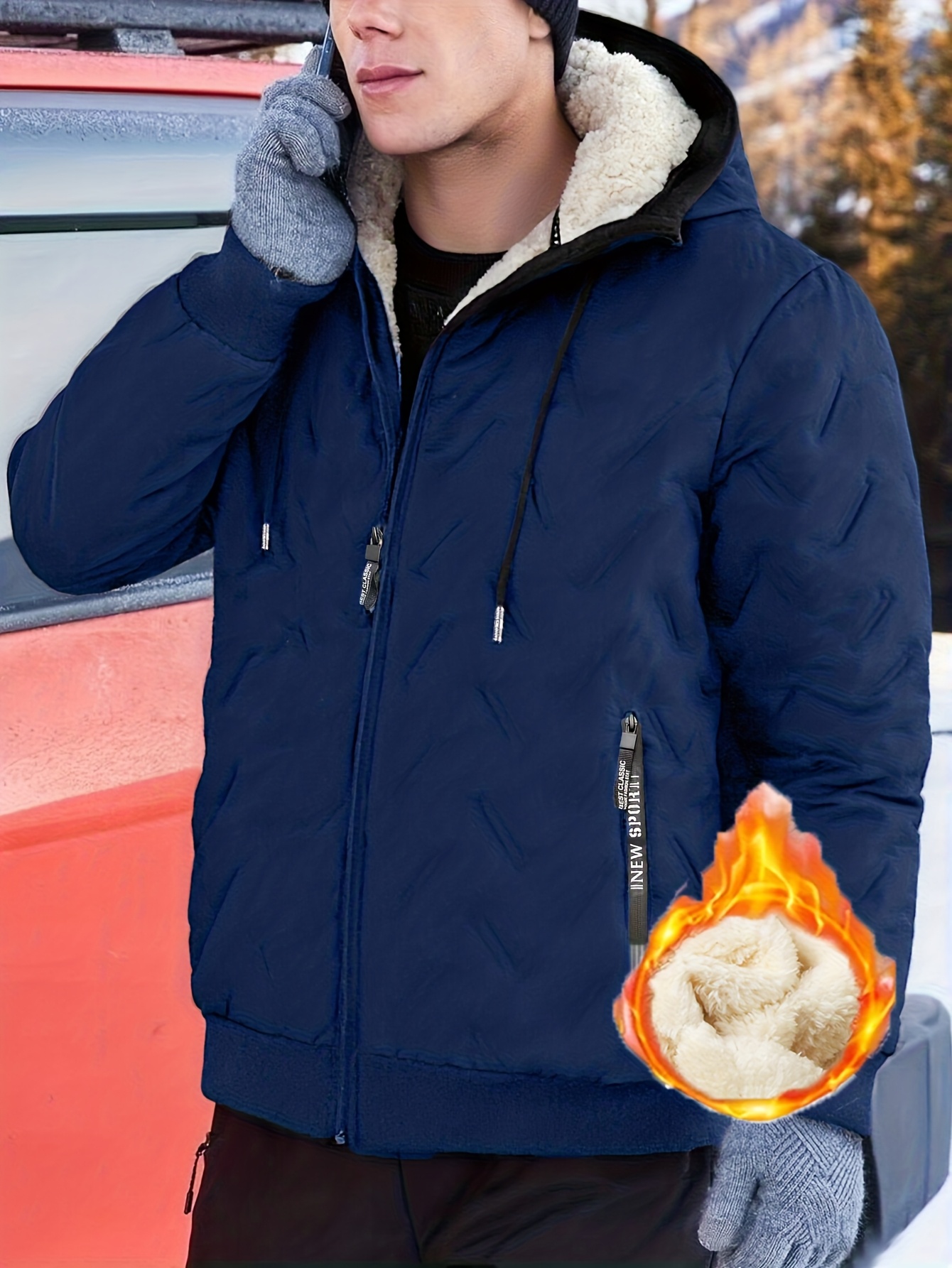 1 Men's New Autumn/Winter Thickened Hooded Jacket, Essential Thickened Jacket for Men, -Lined Windproof Warm Casual Workwear Coat - Image 5