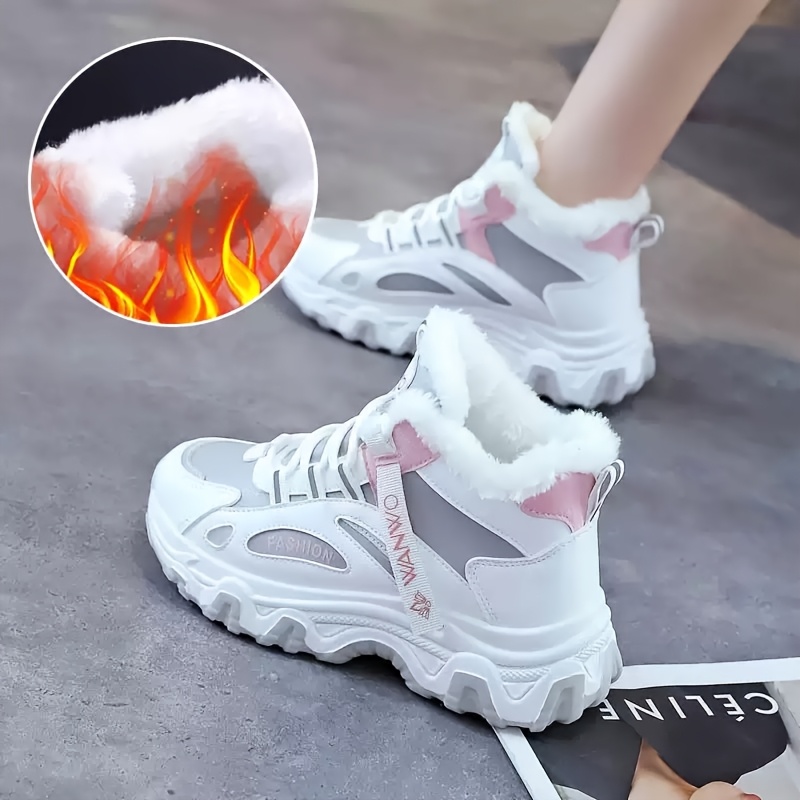Women'S Winter Warm High-Top Sneakers - Thick Cushioned PVC Sole, Lace-Up Closure, Non-Slip Traction - All-Season Everyday & Formal Shoes - / - for, Ladies Sneakers