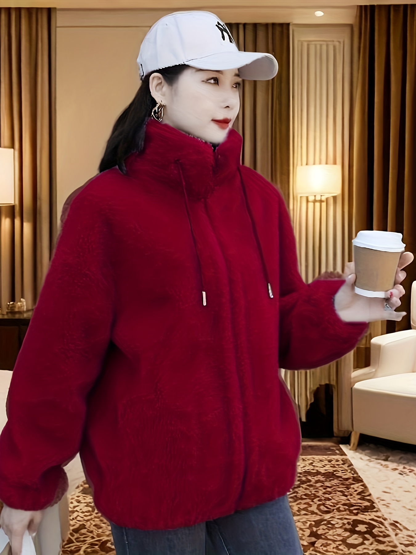 Women's Double-Sided Coral Fleece Coat, Autumn and Winter Versatile Outerwear, Fleece-Lined Warm Zip-Up Cardigan Sweatshirt