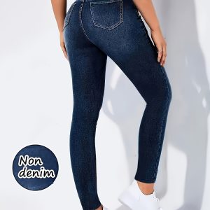 Women's High-Waisted Stretch Skinny Jeans - Tummy Control Bootcut Leg with Belt Loops & Button Closure, Retro Blue Wash Pants for All-Season Wear, Tight-Fitting Non-Sheer (Machine Washable)