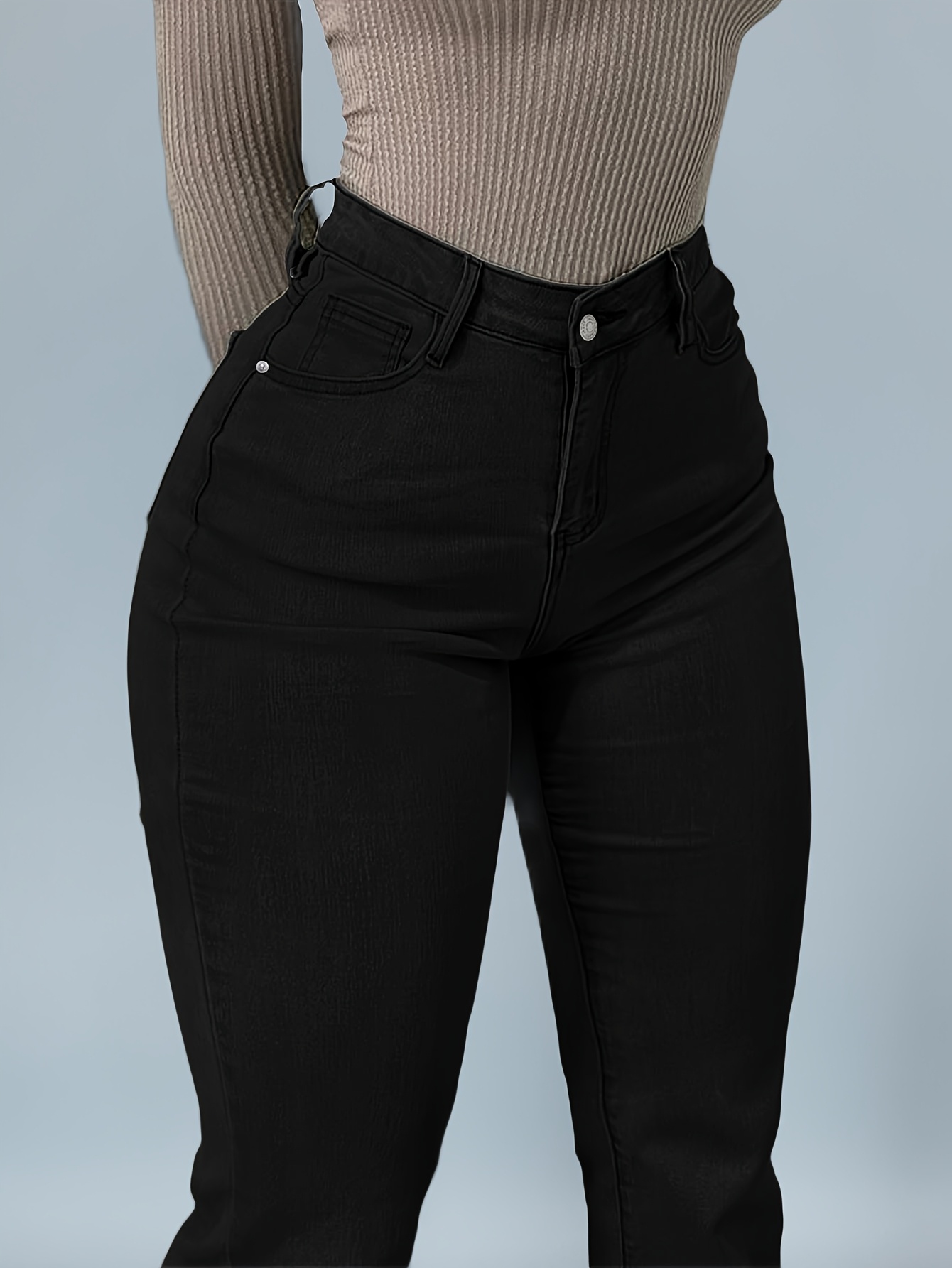 High-Waisted Stretch Jeans for Women with a Bootcut Design, Available in Solid Colors, Perfect for Casual And Versatile Wear. - Image 8