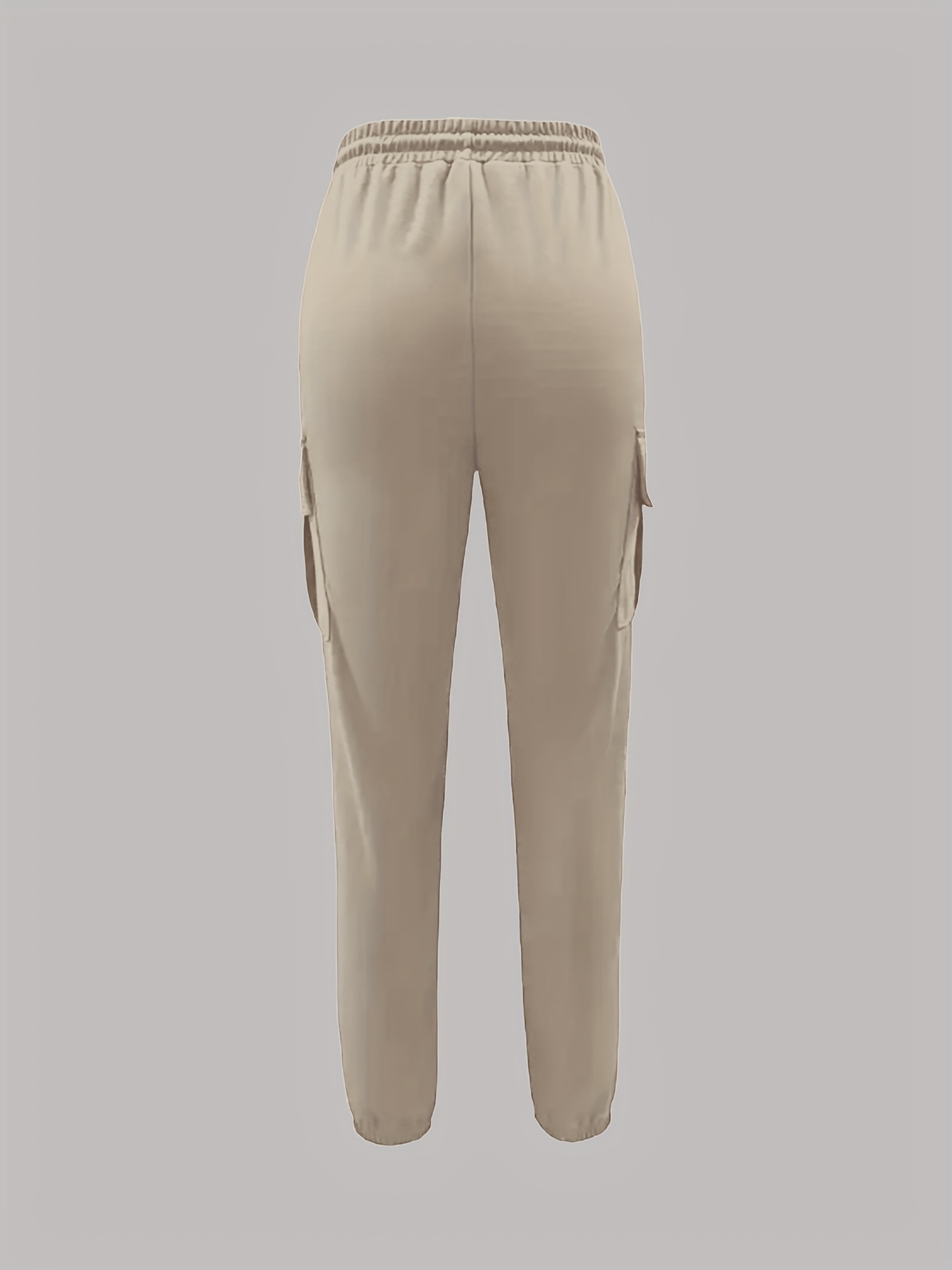 Women's Black Cargo Pants with Elastic Drawstring Waist & Multiple Pockets - Regular Fit Long Length Casual Workwear-Style Trousers for All-Season Casual Attire