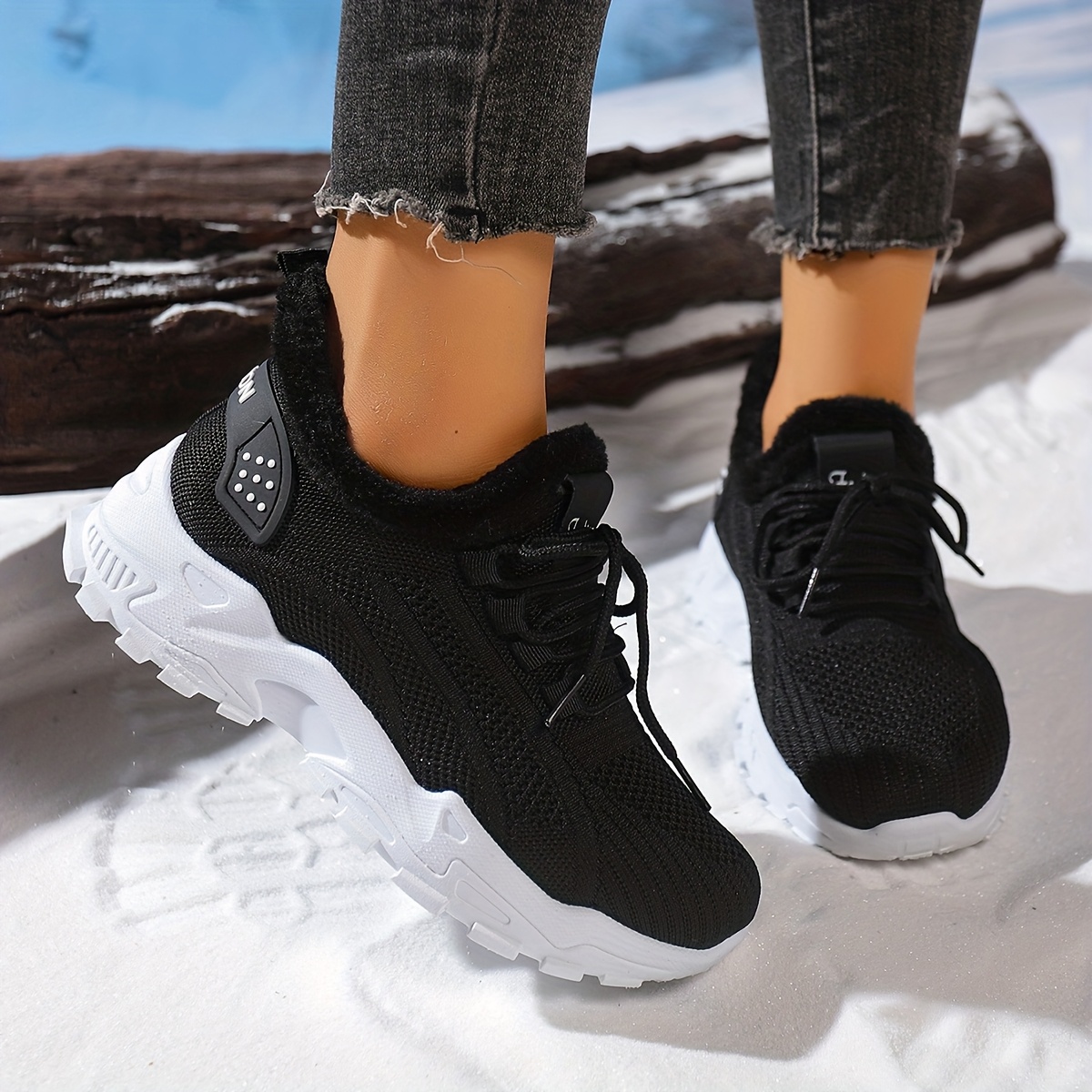 Women's Winter Snow Boots with Plush Fleece - Warm White Lace-Up Short Boots, Non-Slip PVC Sole & Round Toe for Ice & Snow, Cozy Casual Outdoor for Skiing, Travel, Walking (Easy-Care Fabric Upper)