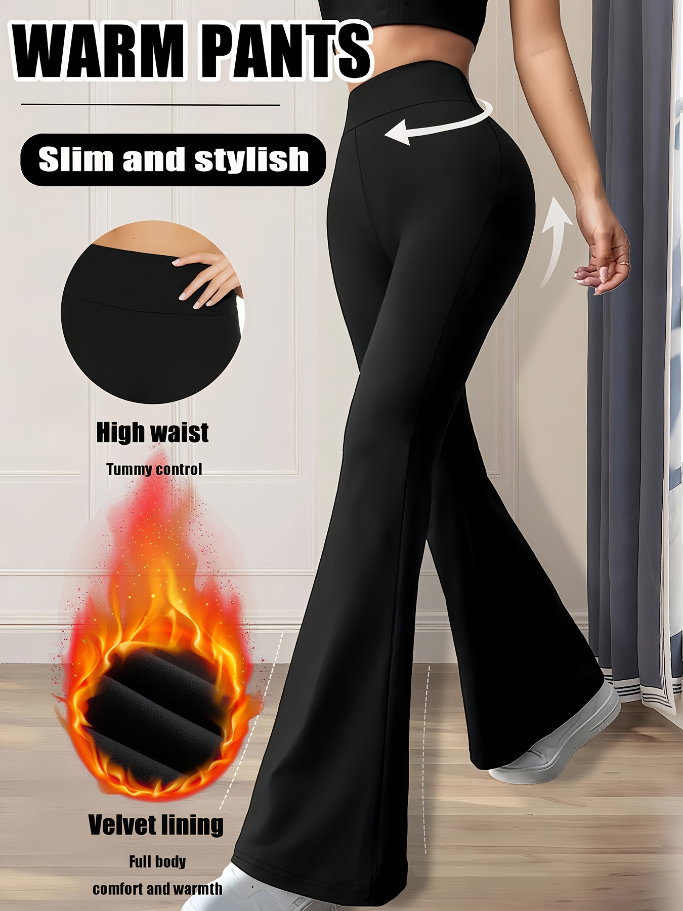 Women'S Winter Fleece-Lined Flared Leggings - Stretchy Slim Fit, Arm-Lifting, Warm Thickened Casual Pants for Cold Weather, Solid Color Long Trousers, Perfect for Fall/Winter, Winter Leggings | Flared Leggings | Stretchy Fabric