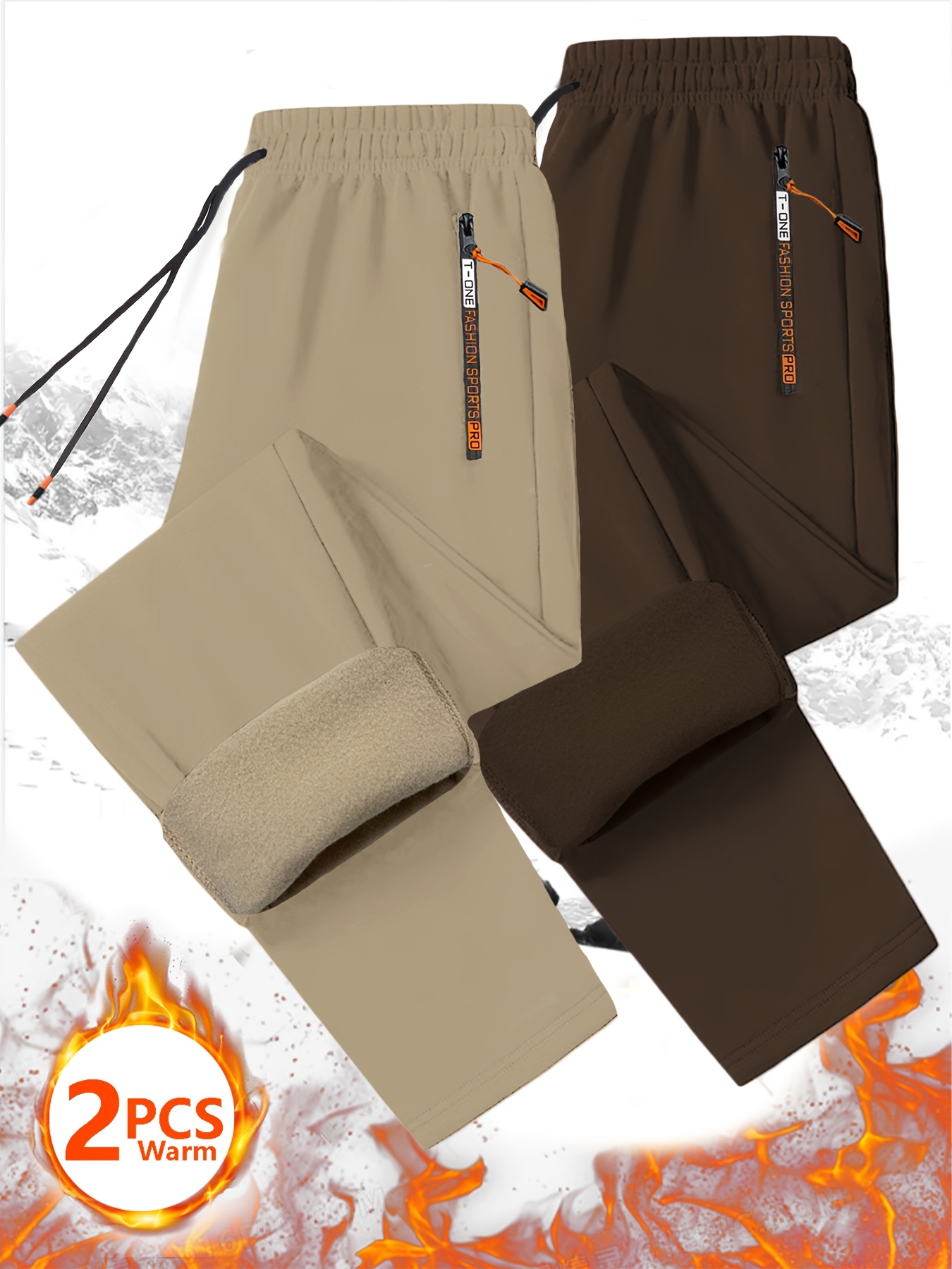 2pcs Men's Thermal Fleece Pants with Zipper Pockets & Drawstring Waist - Heavy-Duty Winter Warm Track Trousers for Gym,2Running,22ctivities - Navy/ Fleece Casual Pants (Hand Washable),2Trousers for Men'2Track Pants Men'2Mens Clothes,2Pants for - Image 3