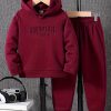 Boy's 2-piece Casual Co Ord Set, Long Sleeve Letter Embossed Hoodie And Jogger Pants, Comfy Spring Fall Clothes For Daily & Outdoor Wear