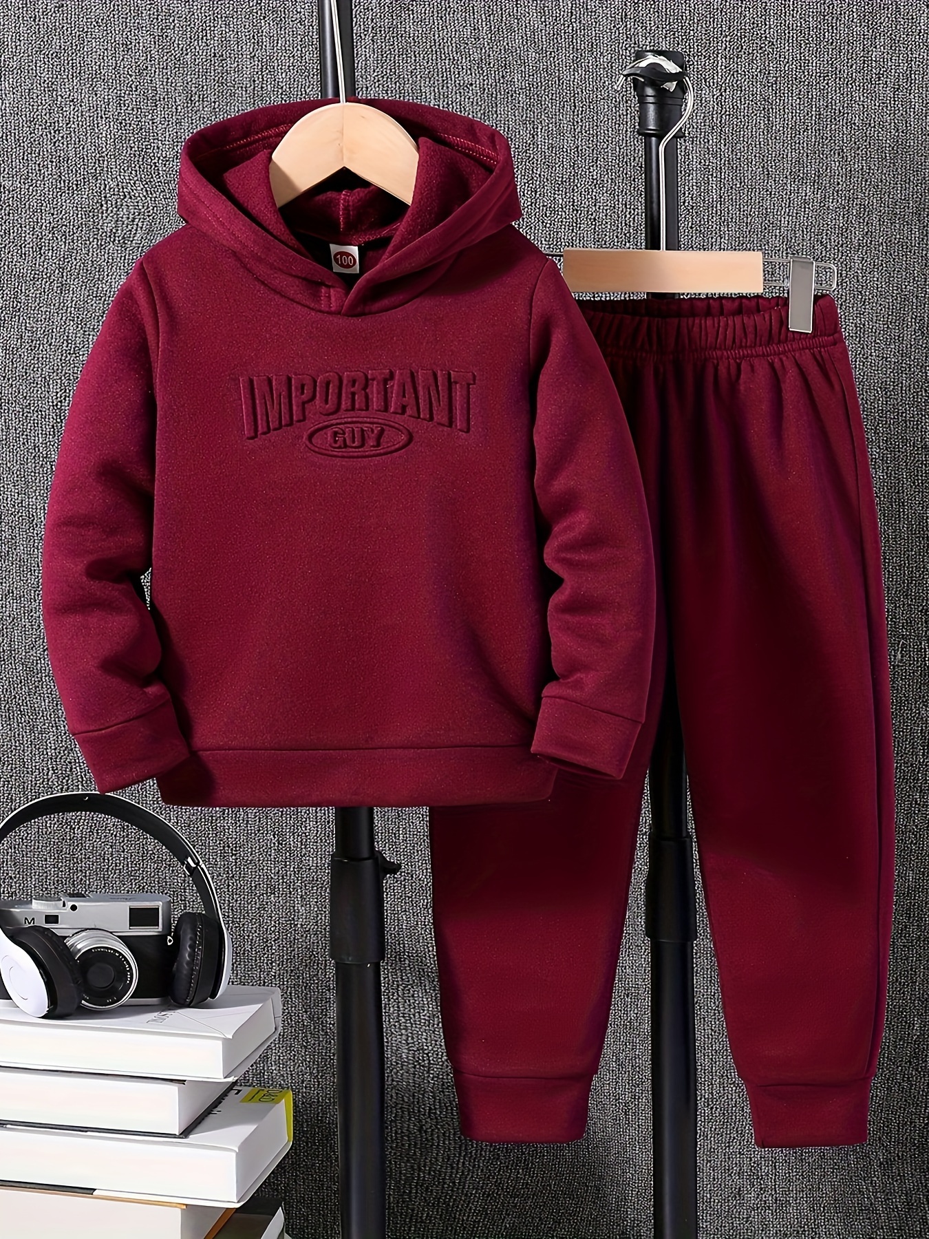 Boy's 2-piece Casual Co Ord Set, Long Sleeve Letter Embossed Hoodie And Jogger Pants, Comfy Spring Fall Clothes For Daily & Outdoor Wear