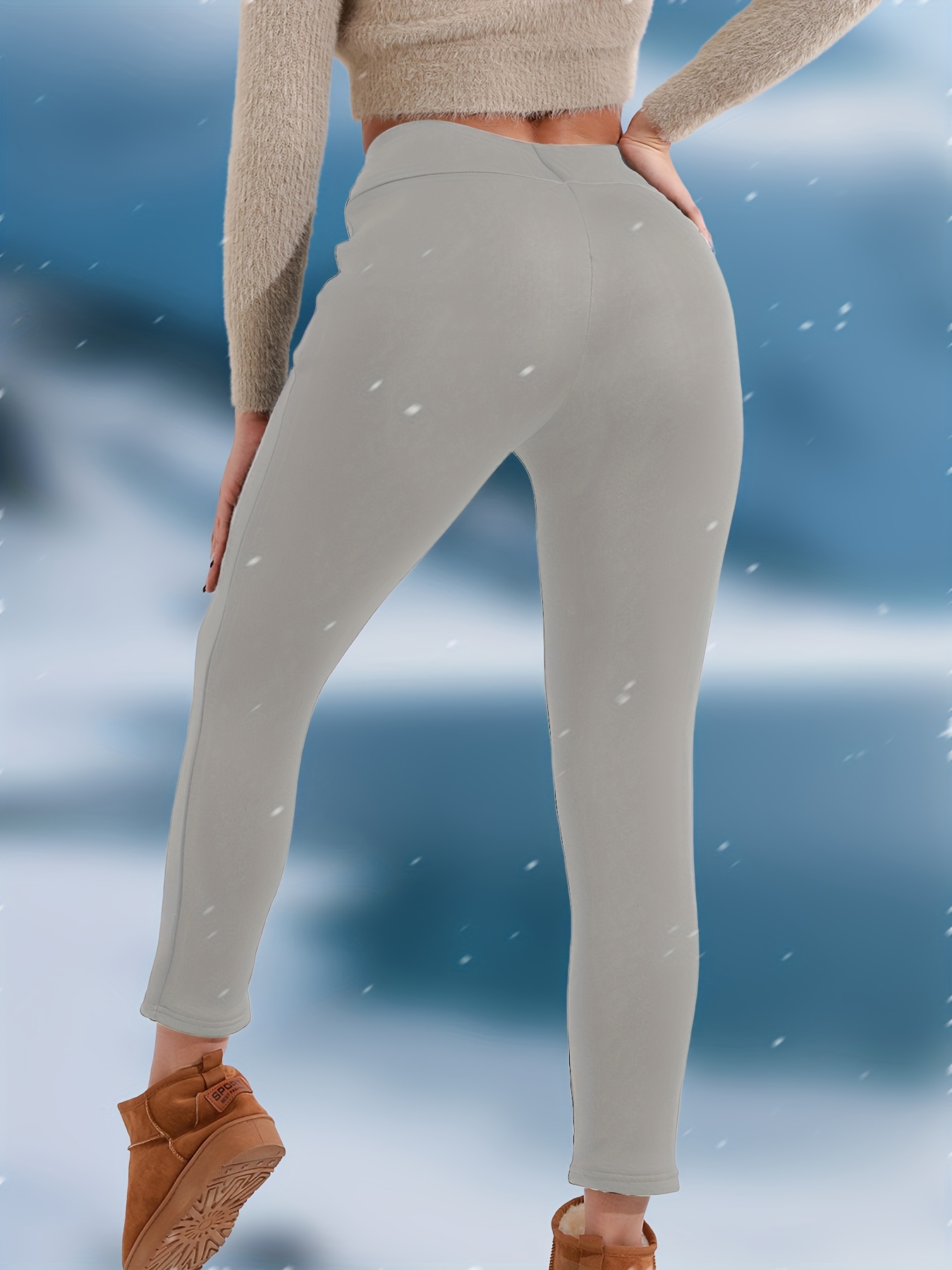 Women'S High-Waisted Thermal Leggings with Pockets - 360g/m² Thickened Winter Pants, Slim Fit, Double Pockets, Velvet Lining, Medium Stretch for Snow Travel & Daily Wear, Solid Color, Winter Leggings, Outdoor Hiking Apparel, Sleek Sporty Design, Comfortable Fit - Image 7