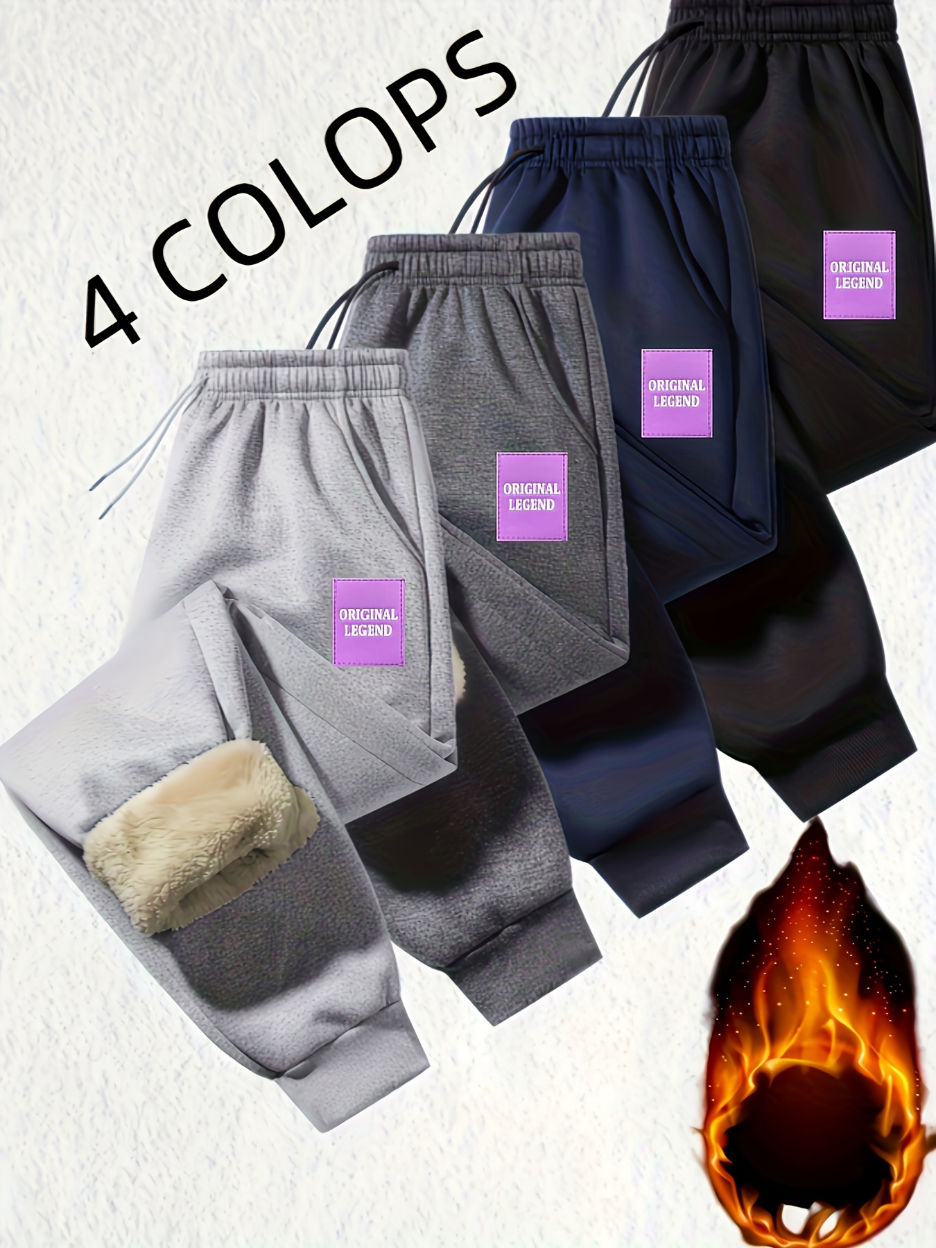 Men'S Thickened Warm Jogger Pants - Winter Sports Long Trousers with Floral Print, Elastic Drawstring Waistband, Thickened Gym Top for Cold Weather, Machine Washable Polyester