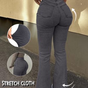 High-Waisted Stretch Jeans for Women with a Bootcut Design, Available in Solid Colors, Perfect for Casual And Versatile Wear.