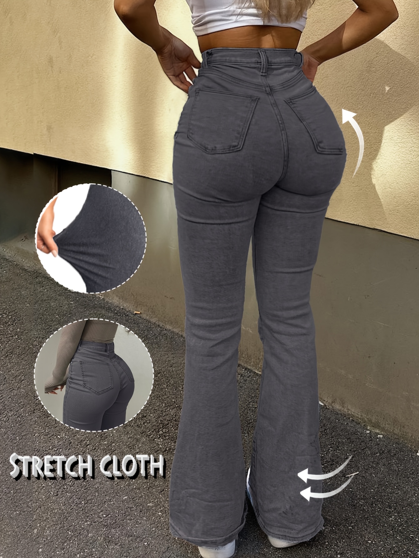 High-Waisted Stretch Jeans for Women with a Bootcut Design, Available in Solid Colors, Perfect for Casual And Versatile Wear.