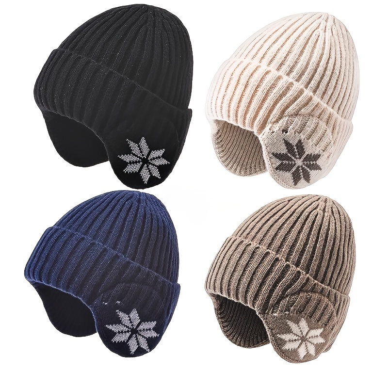 Men'S & Women'S Winter Warm Fleece-Lined Beanie Hat - Thermal Insulated Knit Cap with Snowflake Pattern, Elastic Fit for Cold Weather, /Brown, Winter Hat