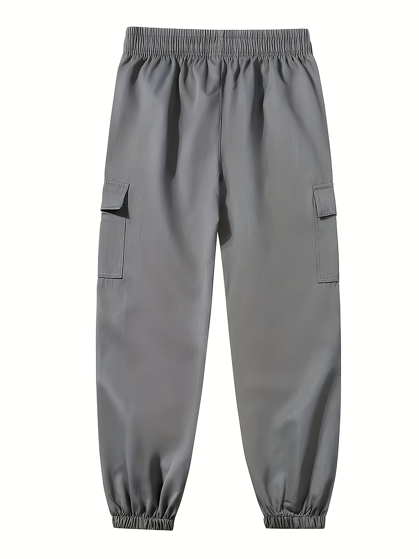 [Men's Casual Cargo Pants] No-Stretch Fabric Men's Casual Cargo Pants with Elastic Drawstring Waist & Multiple Pockets - Regular Fit Mid-Rise for Hiking, Outdoor Activities & Casual Attire - Spring/Fall Solid Color Work Pants