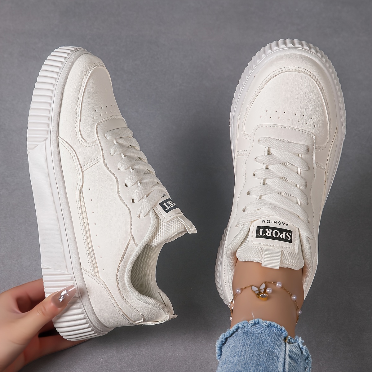Women's High-Quality Casual Shoes, Lightweight Breathable Mesh with Synthetic Non-Slip Thick Sole Sneakers, Suitable for Work Running Travel. Elegant Footwear, Fashionable Shoe Style
