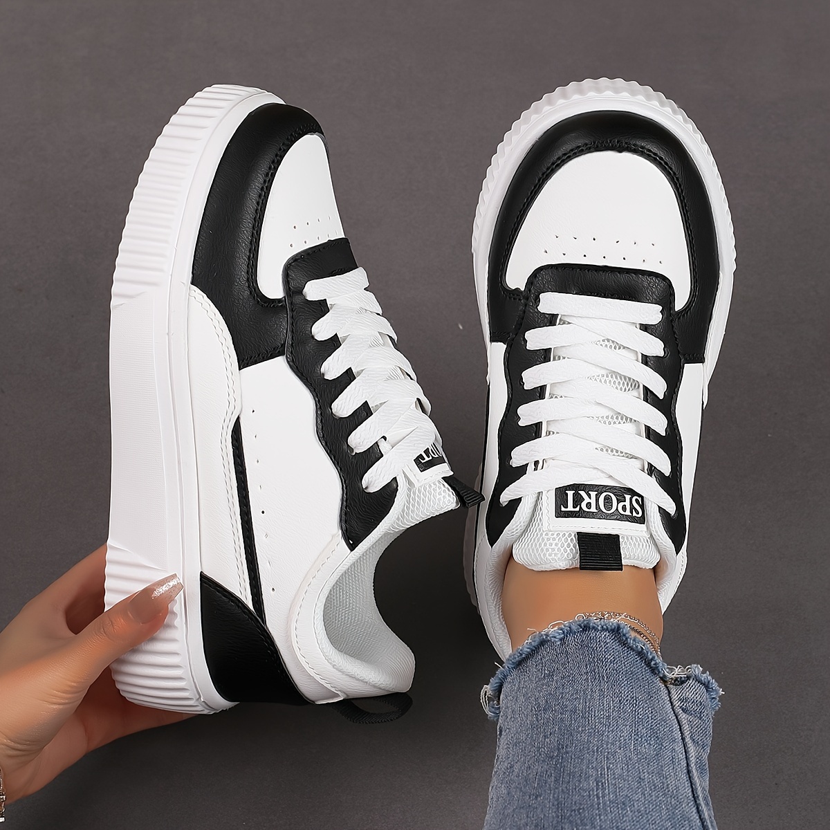 Women's High-Quality Casual Shoes, Lightweight Breathable Mesh with Synthetic Non-Slip Thick Sole Sneakers, Suitable for Work Running Travel. Elegant Footwear, Fashionable Shoe Style