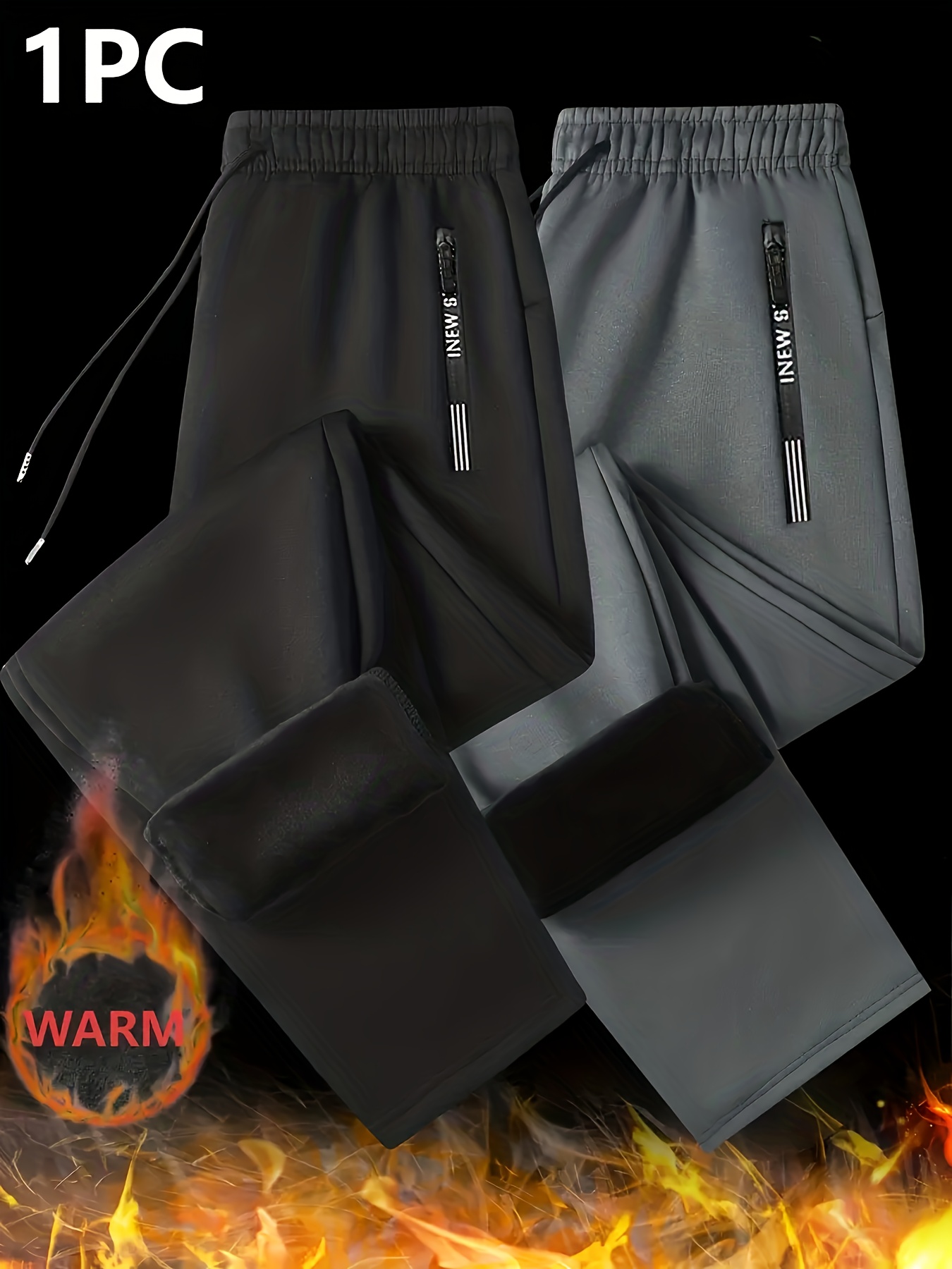 Men'S Fleece-Lined Warm Running Pants | Comfortable Soft Fabric, Dual-Side Zipper Pockets, Drawstring Waist, Ideal for Winter, Casual Style, Solid Color