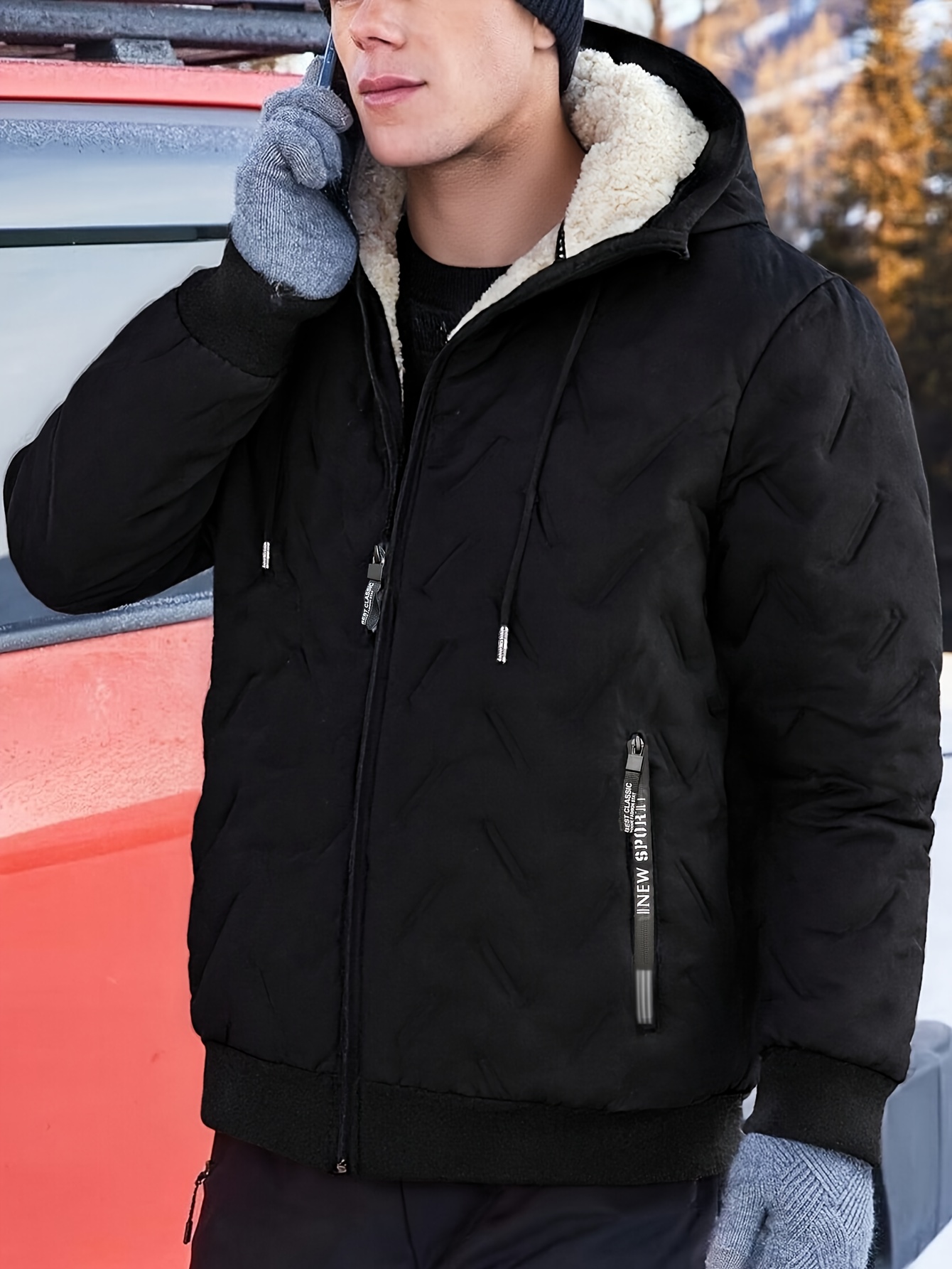 1 Men's New Autumn/Winter Thickened Hooded Jacket, Essential Thickened Jacket for Men, -Lined Windproof Warm Casual Workwear Coat - Image 7