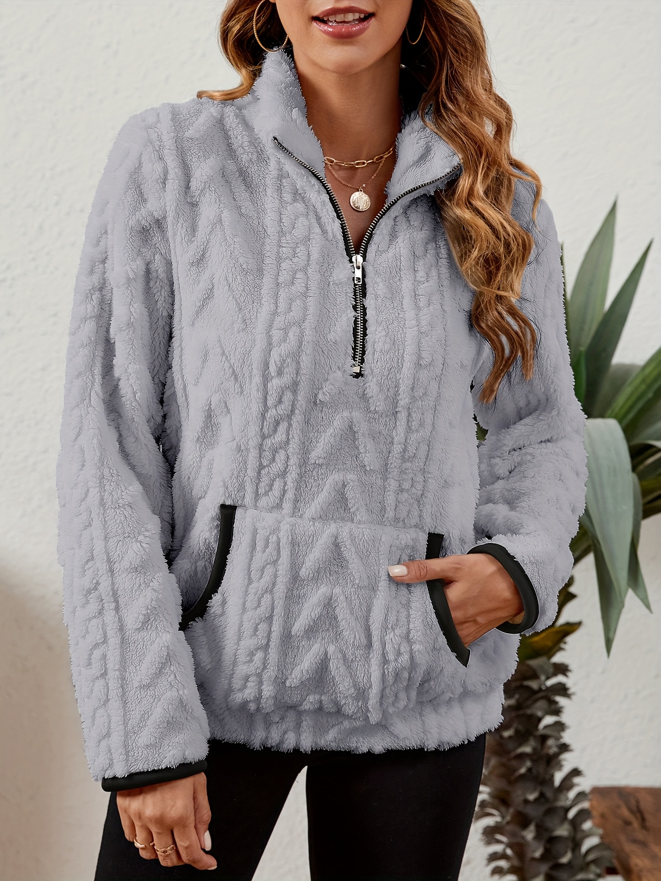 Women'S Cozy Fleece Zip-Up Sweatshirt with Large Pockets - Gray, Long Sleeve, Casual Fall/Winter Pullover, Casual Winter Wear | Zipup Pullover | Zippered Sweatshirt, Curvy/ Women Coat, Fur Trimmed Tube Dress, Women Winter Clothes, Beautiful Bag For Women, Sweatshirt Women, Pullover Women, Autumn Clothes Women