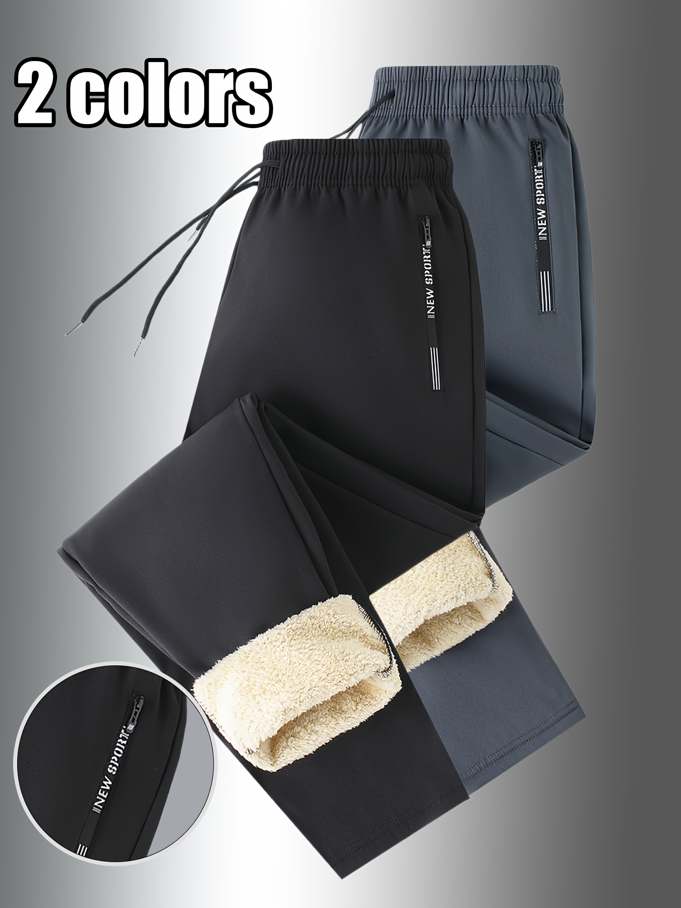 Men'S Fleece-Lined Warm Running Pants | Comfortable Soft Fabric, Dual-Side Zipper Pockets, Drawstring Waist, Ideal for Winter, Casual Style, Solid Color